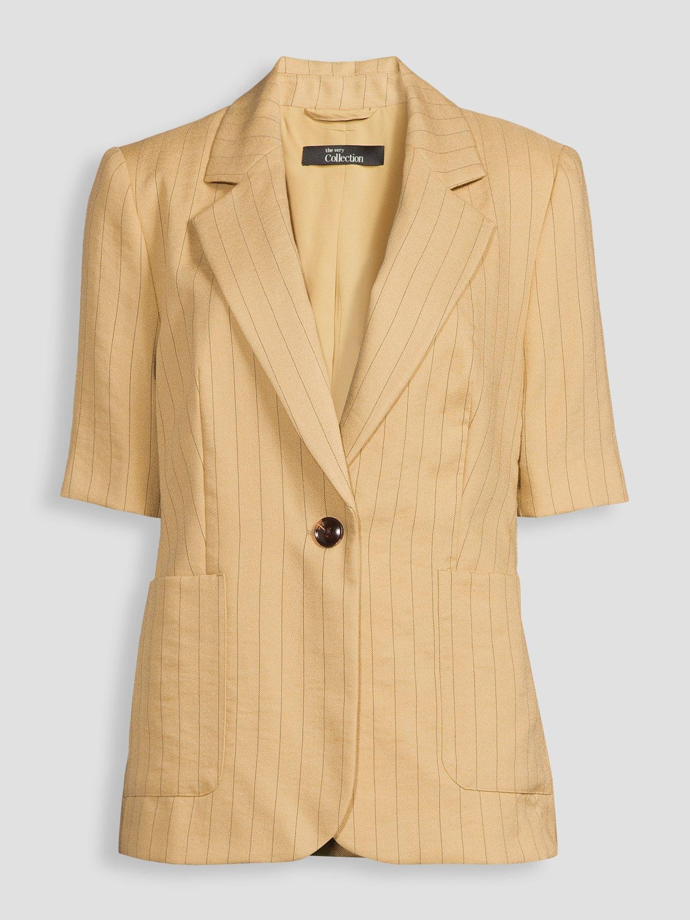Image 7 of 7 of The Very Collection Pinstripe Short Sleeve Blazer - Beige