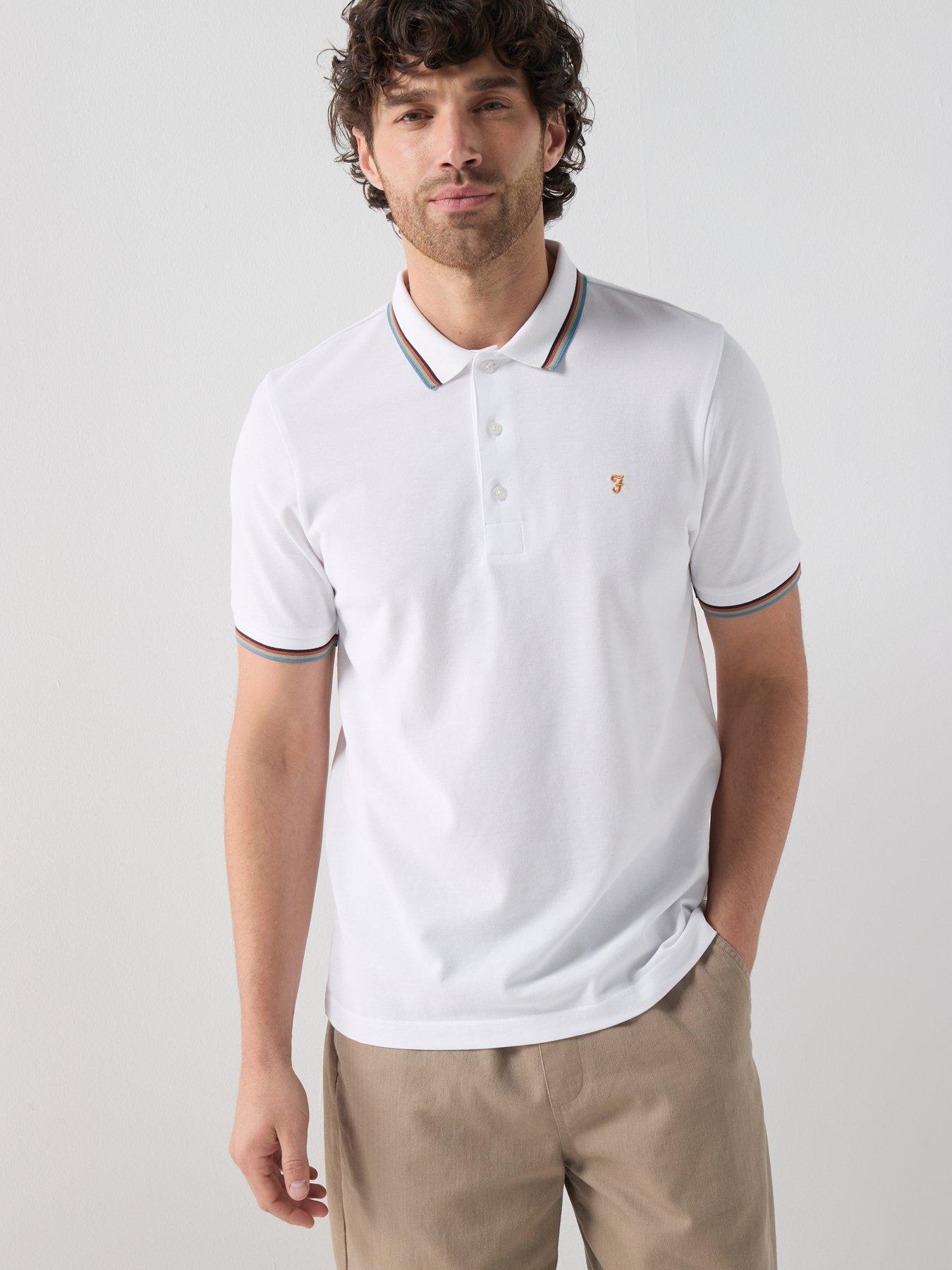 Farah Gold F Elton Regular Fit Pique Tipping Polo Shirt - White