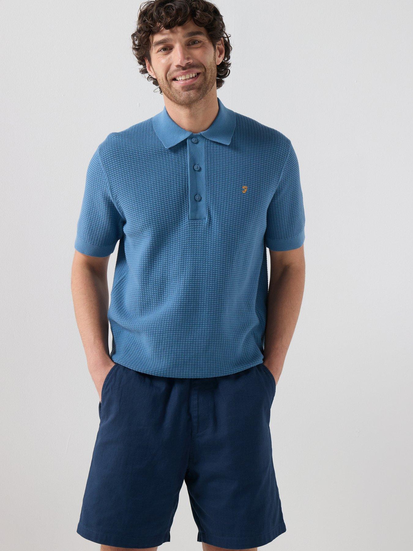 Farah Thornley Regular Fit Textured Knitted Polo Shirt - Blue