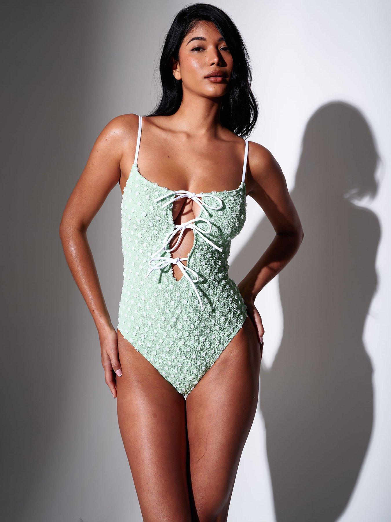 South Beach South BeachTextured Spot Tie Front Swimsuit - Mint