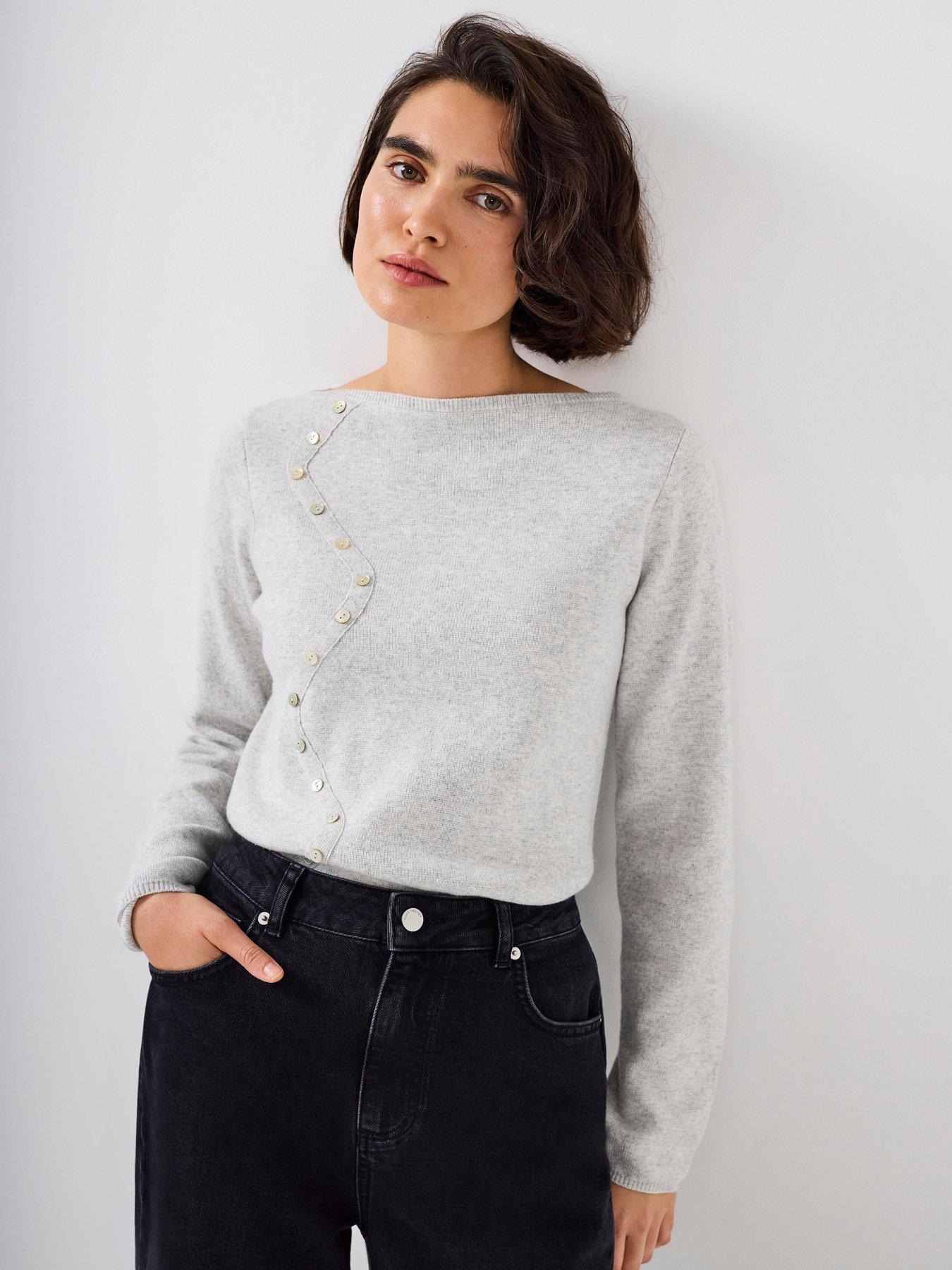 Mint Velvet Button Detail Knit Top - Grey