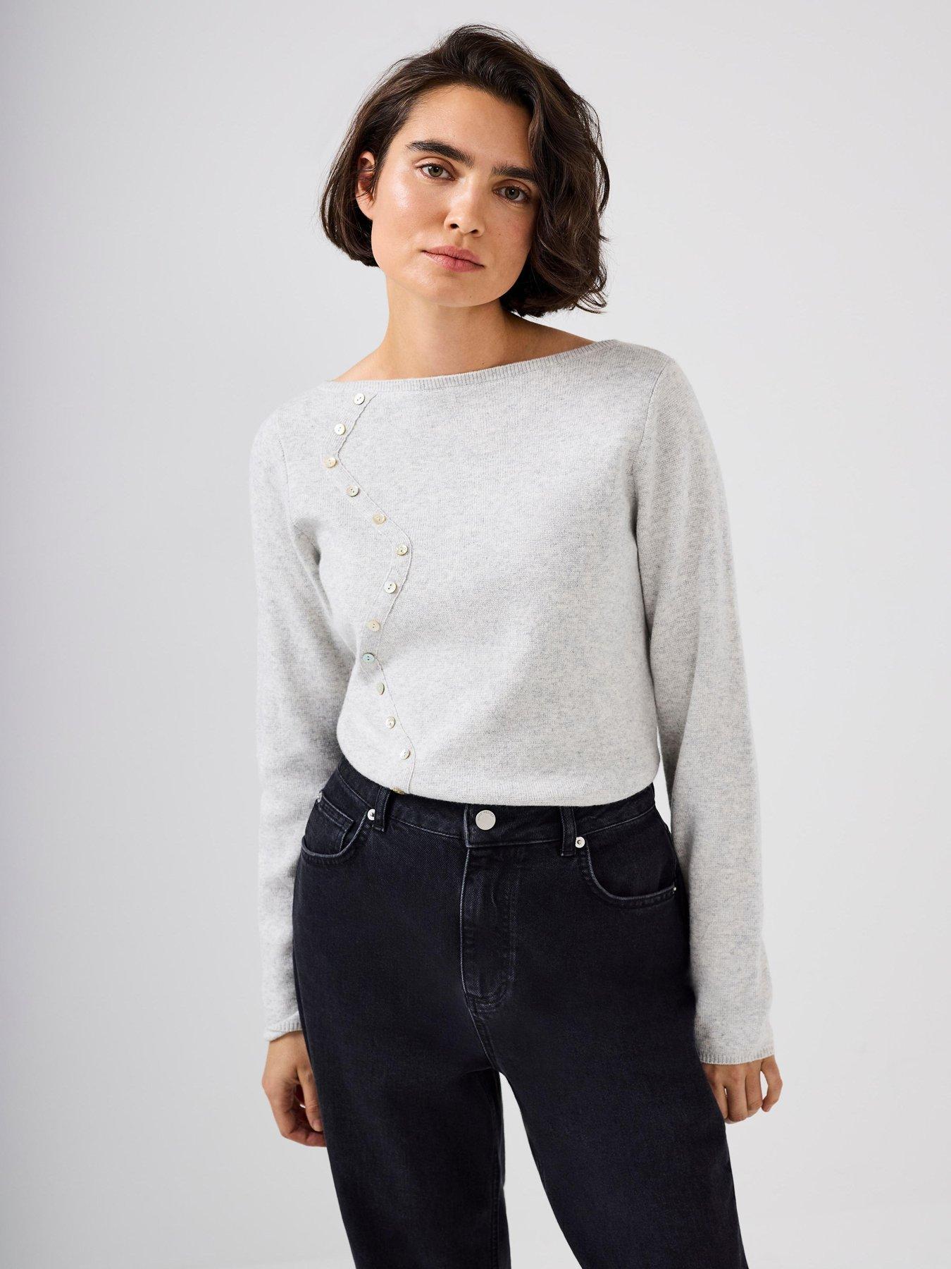  image of mint-velvet-button-detail-knit-top-grey