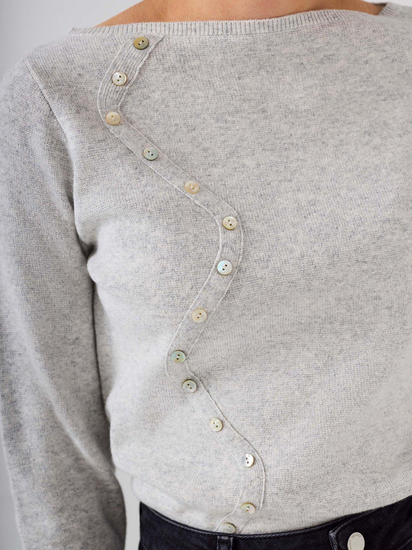  image of mint-velvet-button-detail-knit-top-grey