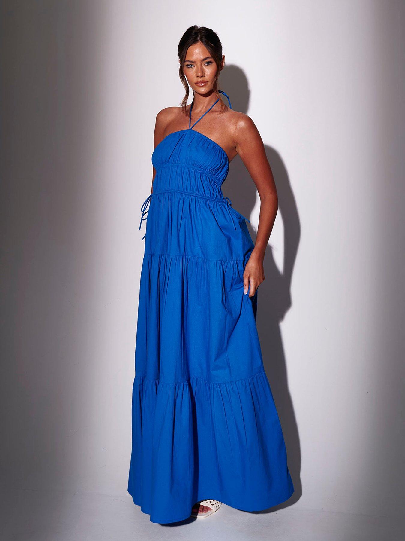 South Beach Halterneck Tiered Maxi Dress - Blue