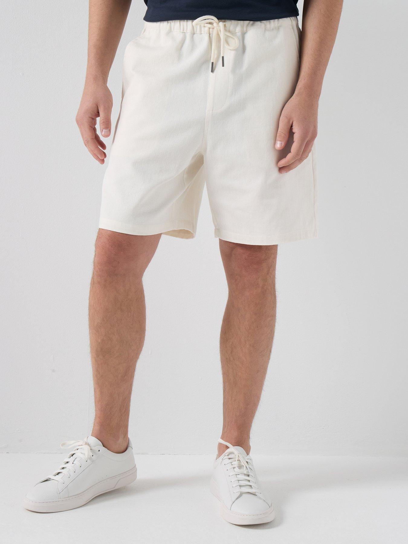 Farah F Tab Swinton Loose Fit Herringbone Drawstring Shorts - Cream