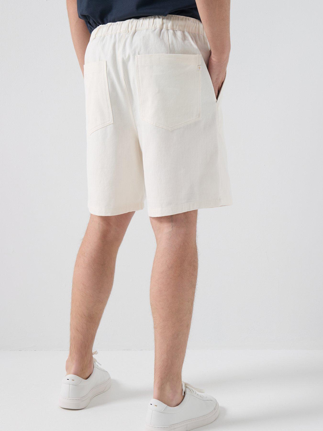 Image 2 of 5 of Farah F Tab Swinton Loose Fit Herringbone Drawstring Shorts - Cream