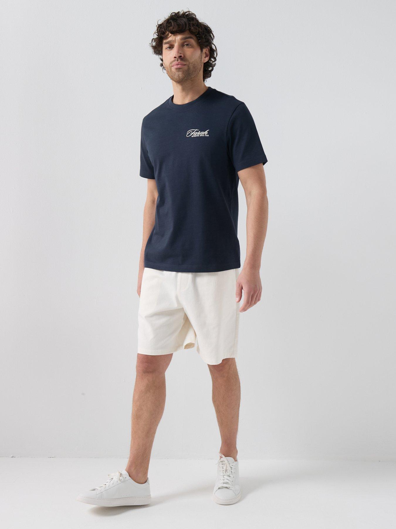Image 3 of 5 of Farah F Tab Swinton Loose Fit Herringbone Drawstring Shorts - Cream
