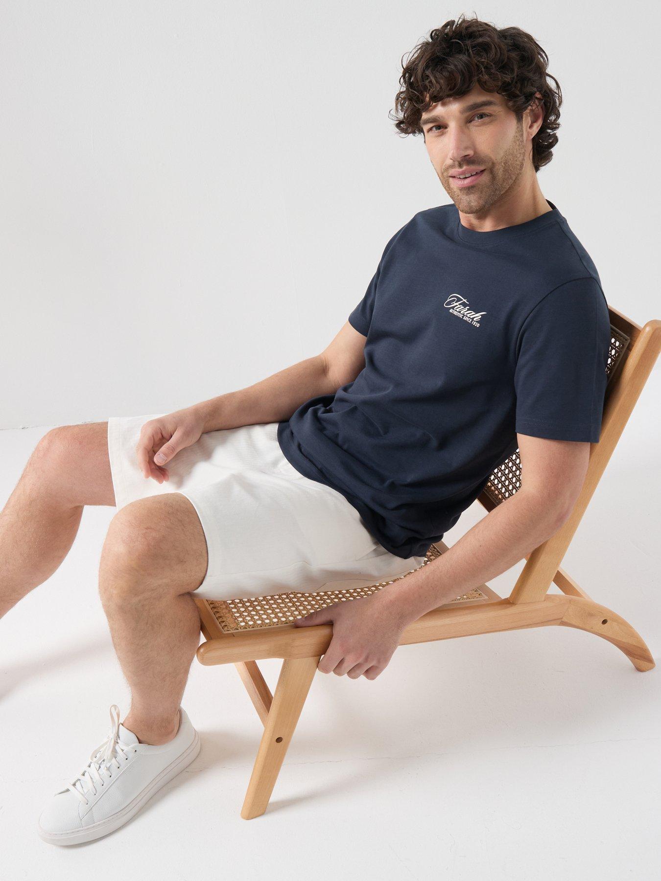 Image 4 of 5 of Farah F Tab Swinton Loose Fit Herringbone Drawstring Shorts - Cream