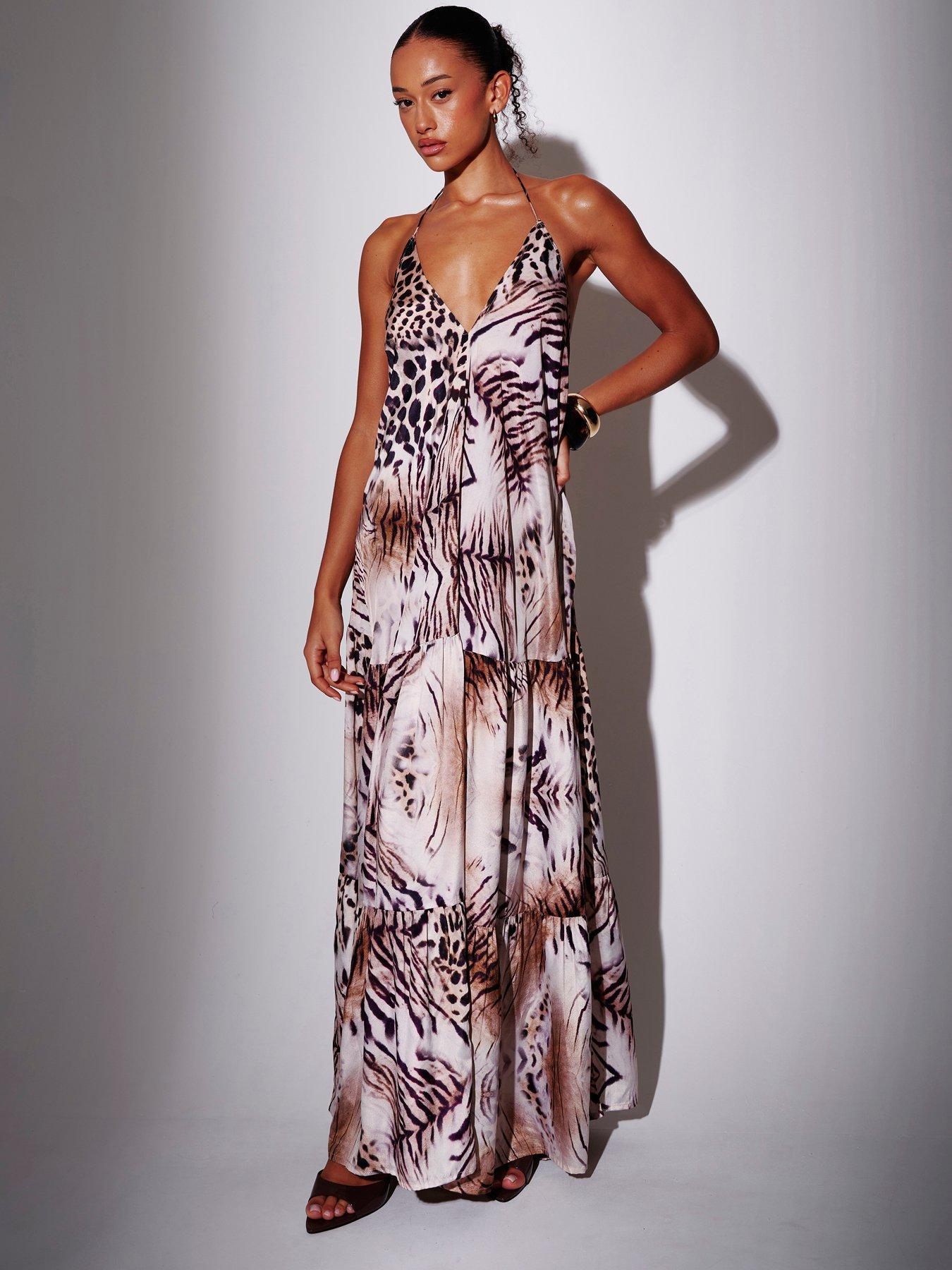 South Beach Leopard Halterneck Tiered Maxi Dress - Multi