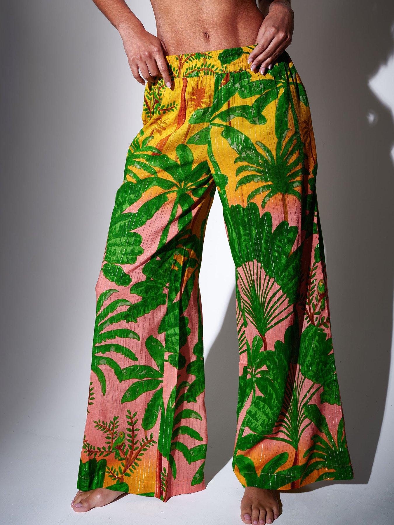 Image 2 of 3 of South Beach Metallic Stripe Printed Wide Leg Trousers - Multi