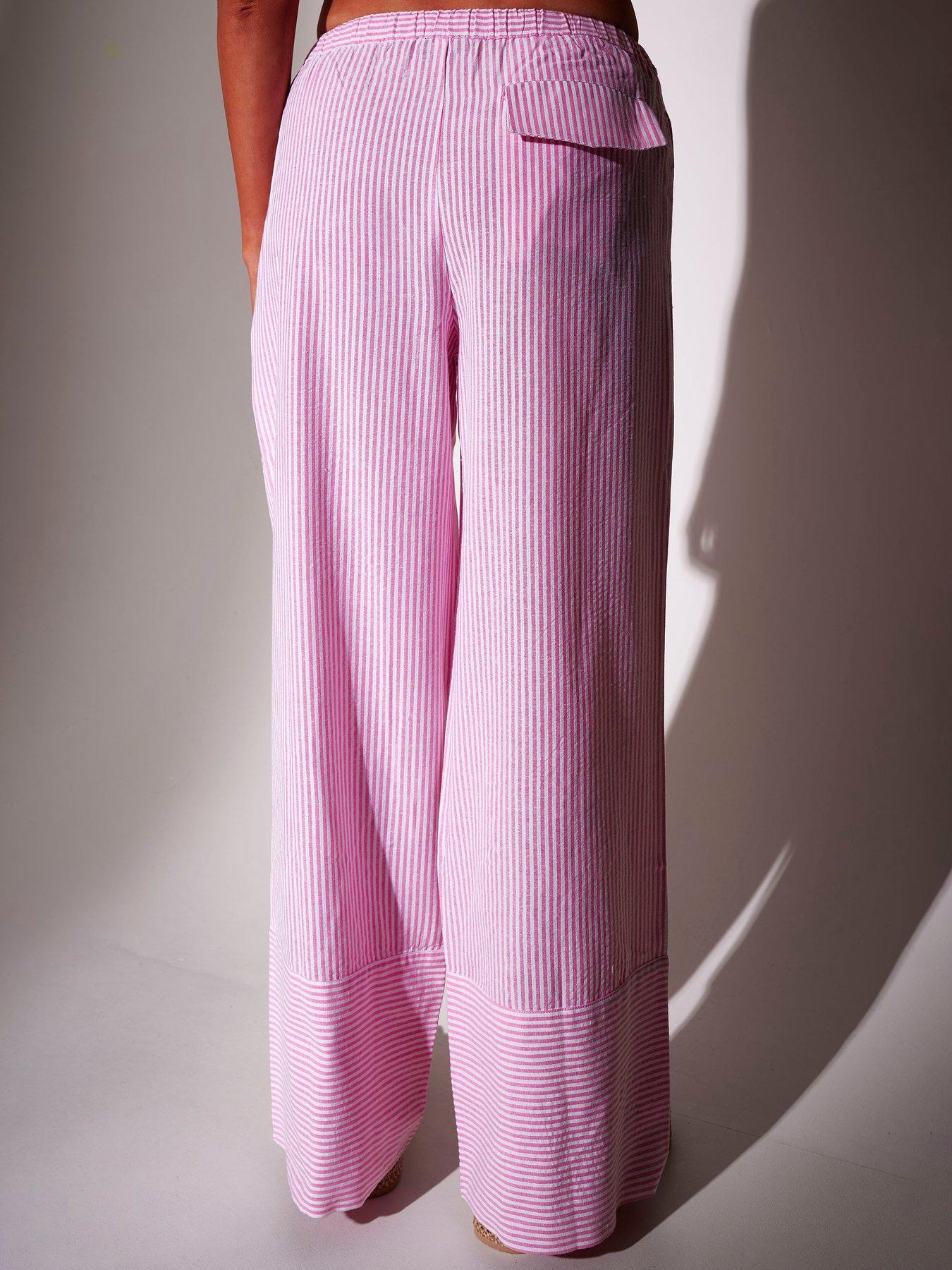 Image 2 of 5 of South Beach Striped Deep Cuff Trousers - Pink