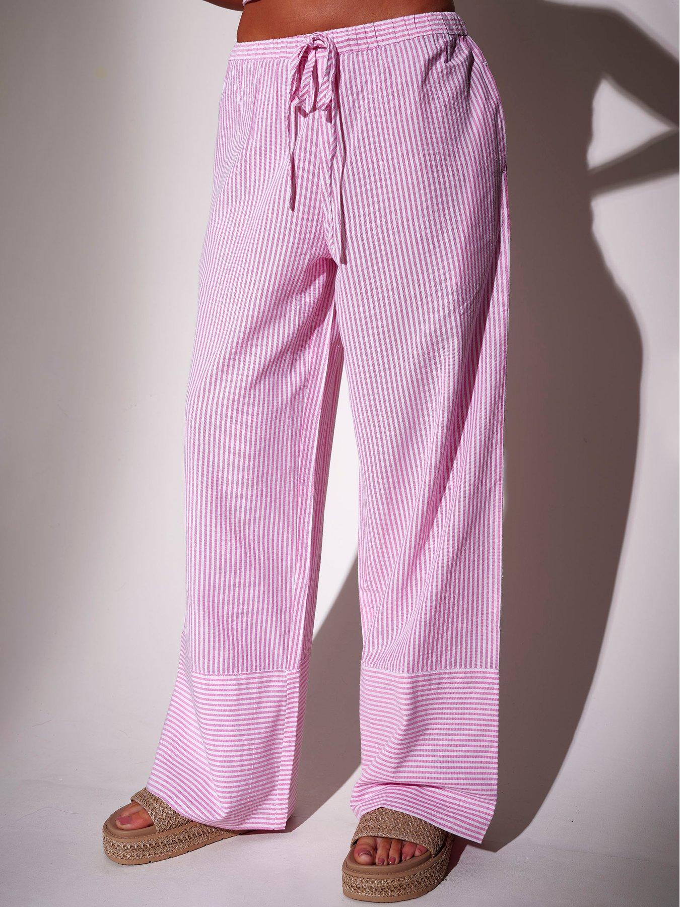 Image 4 of 5 of South Beach Striped Deep Cuff Trousers - Pink