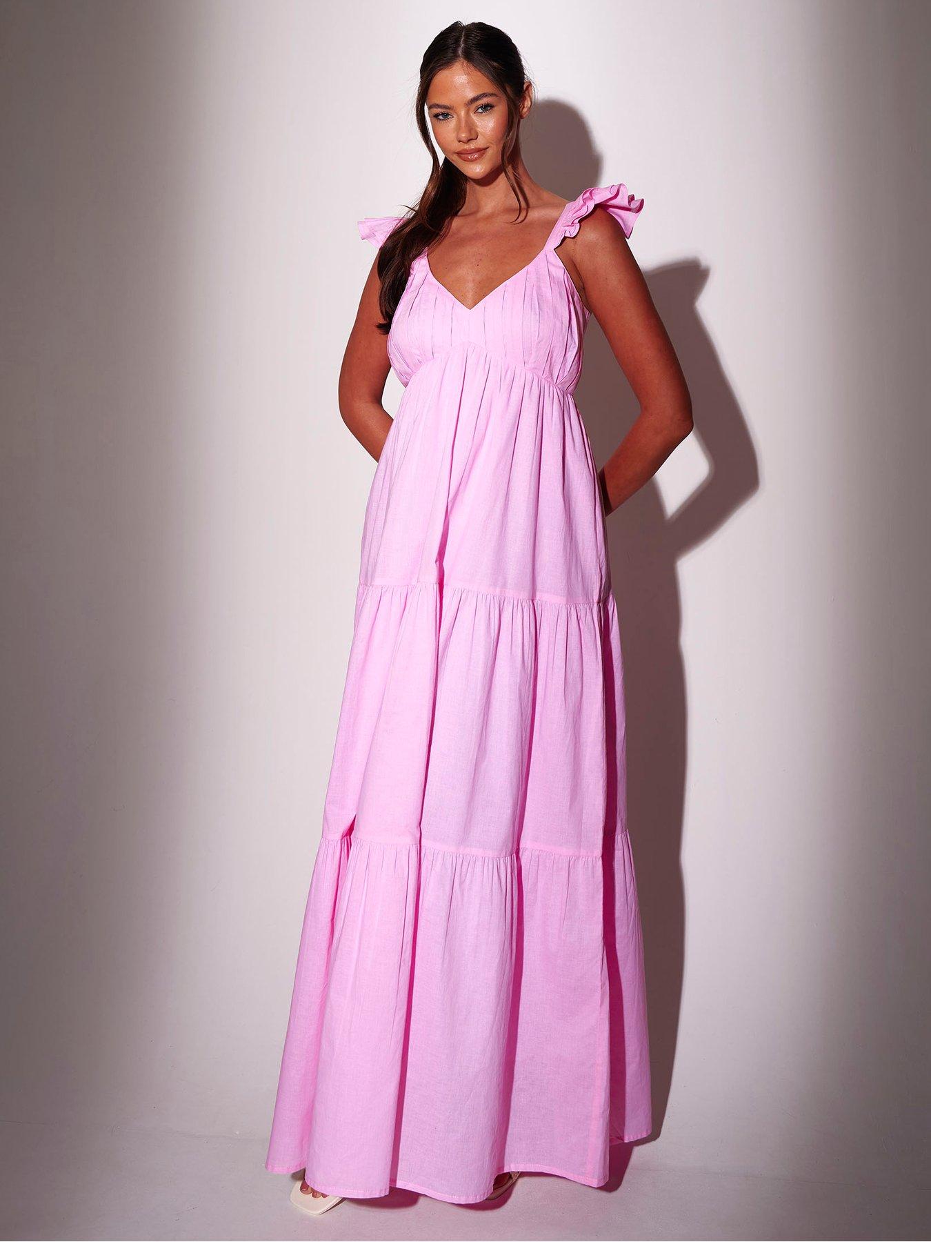 South Beach Frill Sleeve Tiered Maxi Dress - Pink