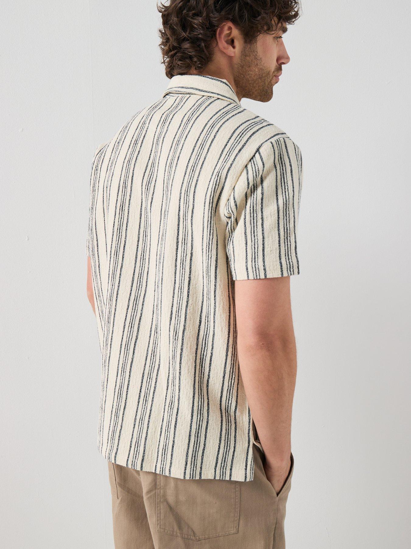 Image 2 of 6 of Farah F Tab Simon Shortsleeve Stripe Relaxed Fit Textured Stripe Shirt - Cream