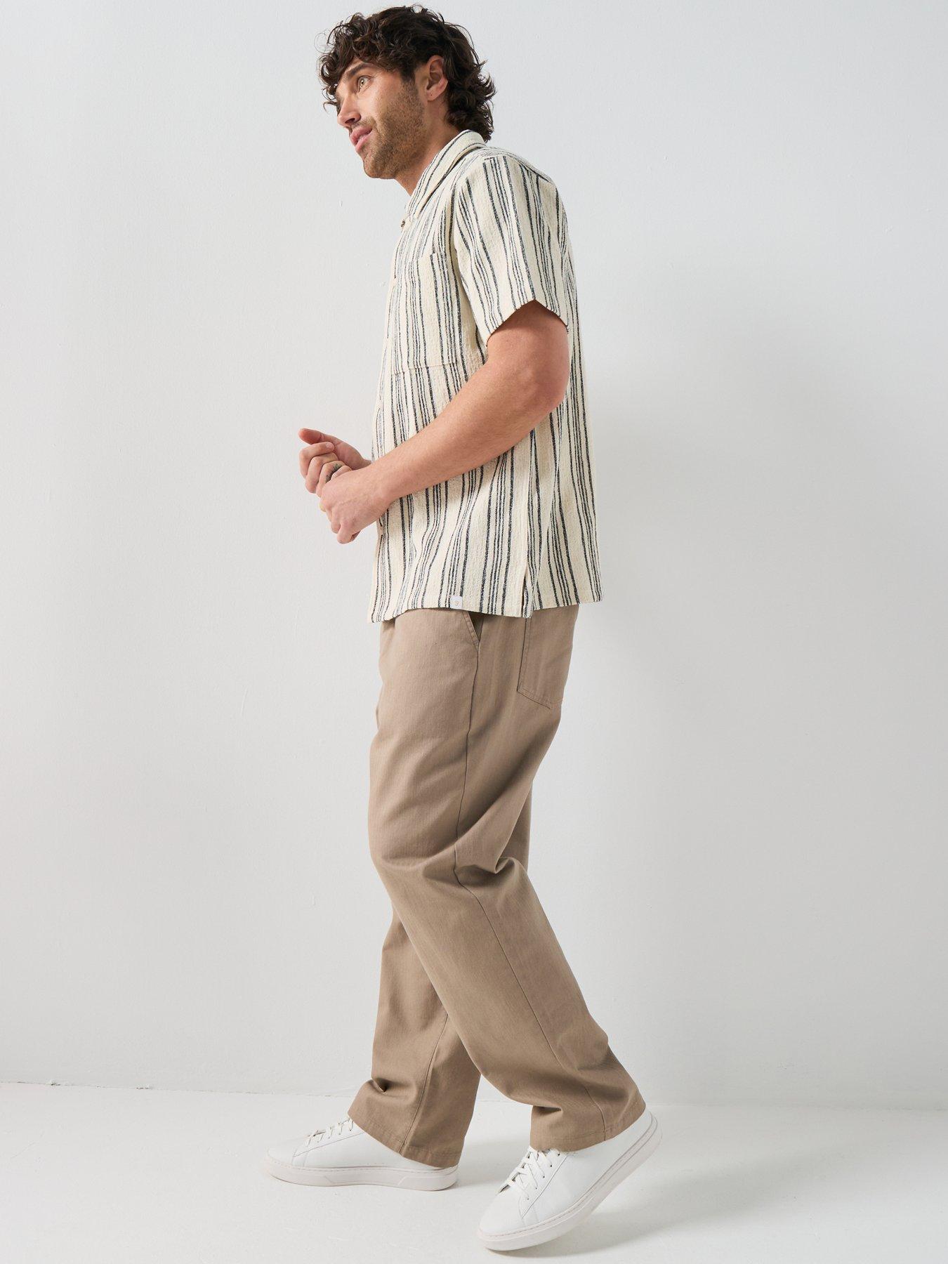 Image 3 of 6 of Farah F Tab Simon Shortsleeve Stripe Relaxed Fit Textured Stripe Shirt - Cream