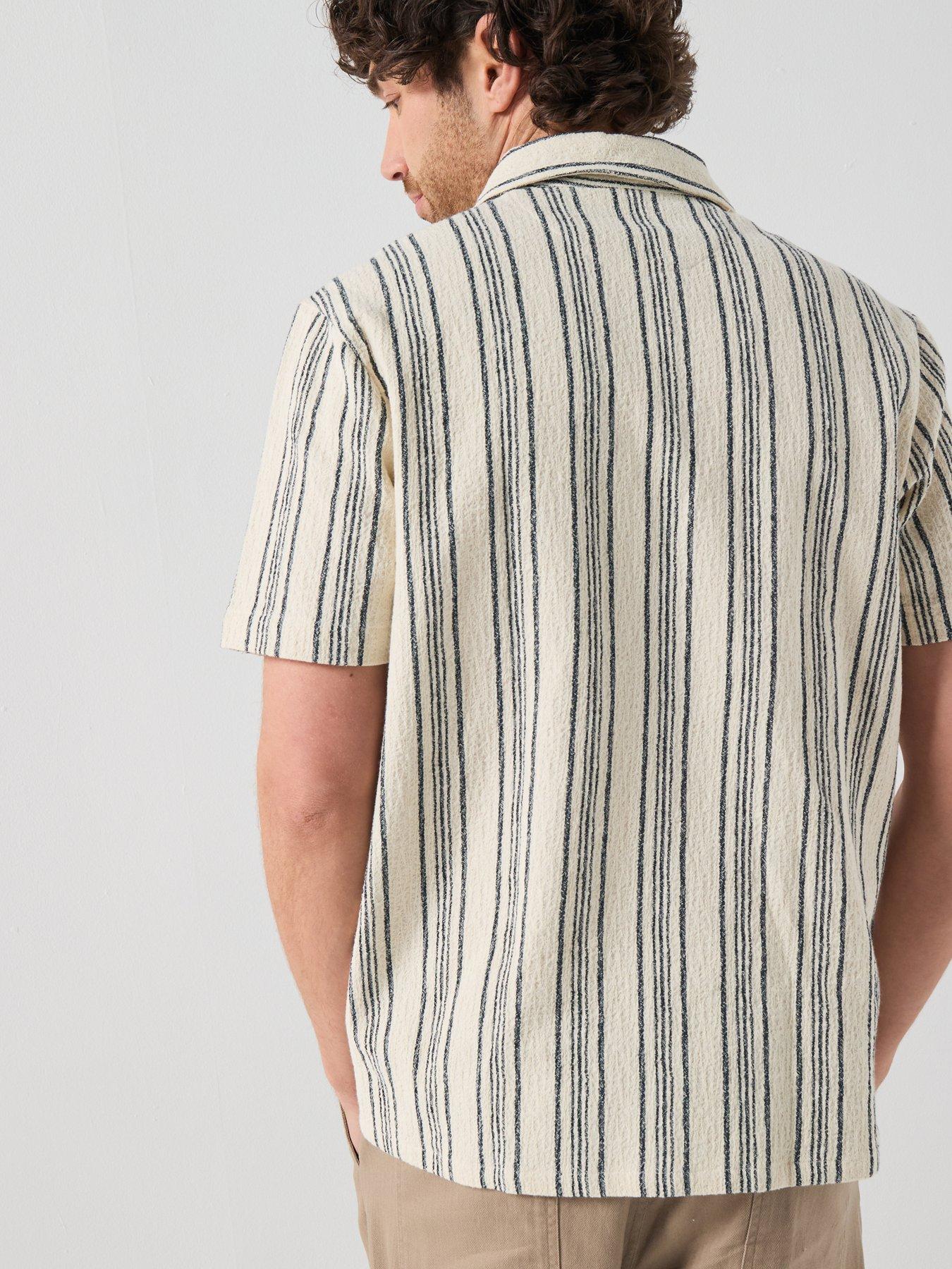 Image 4 of 6 of Farah F Tab Simon Shortsleeve Stripe Relaxed Fit Textured Stripe Shirt - Cream