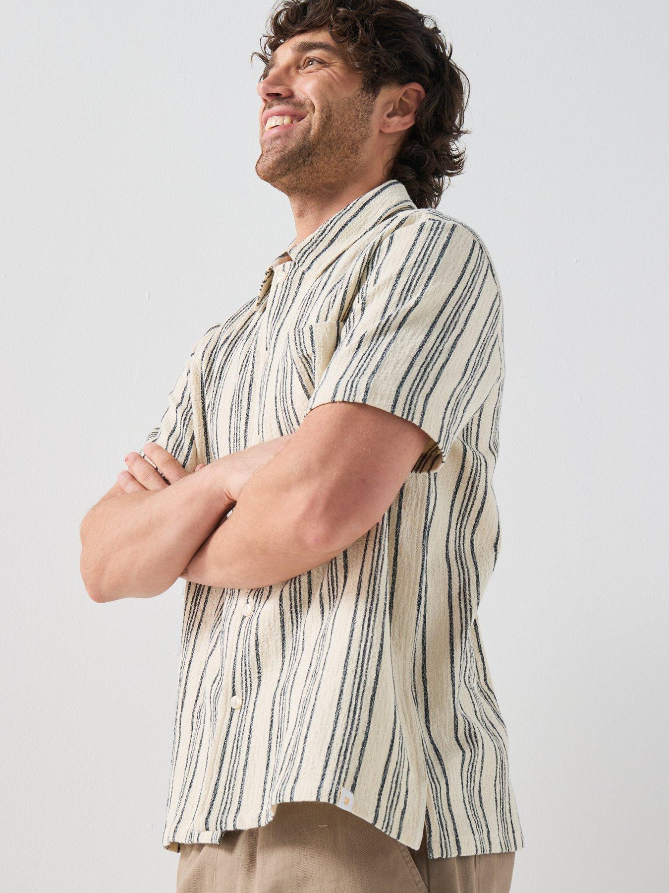 Image 5 of 6 of Farah F Tab Simon Shortsleeve Stripe Relaxed Fit Textured Stripe Shirt - Cream