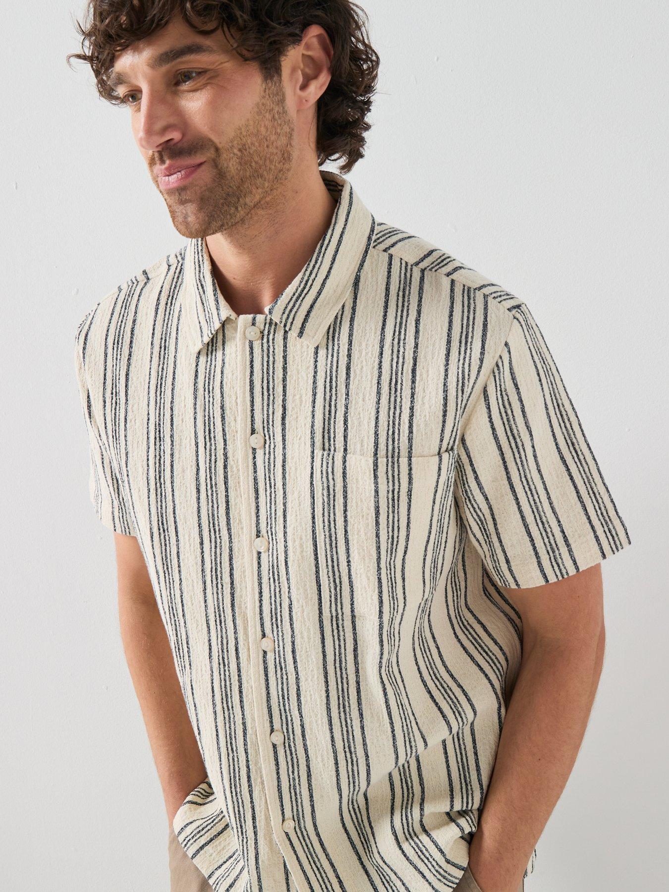 Image 6 of 6 of Farah F Tab Simon Shortsleeve Stripe Relaxed Fit Textured Stripe Shirt - Cream