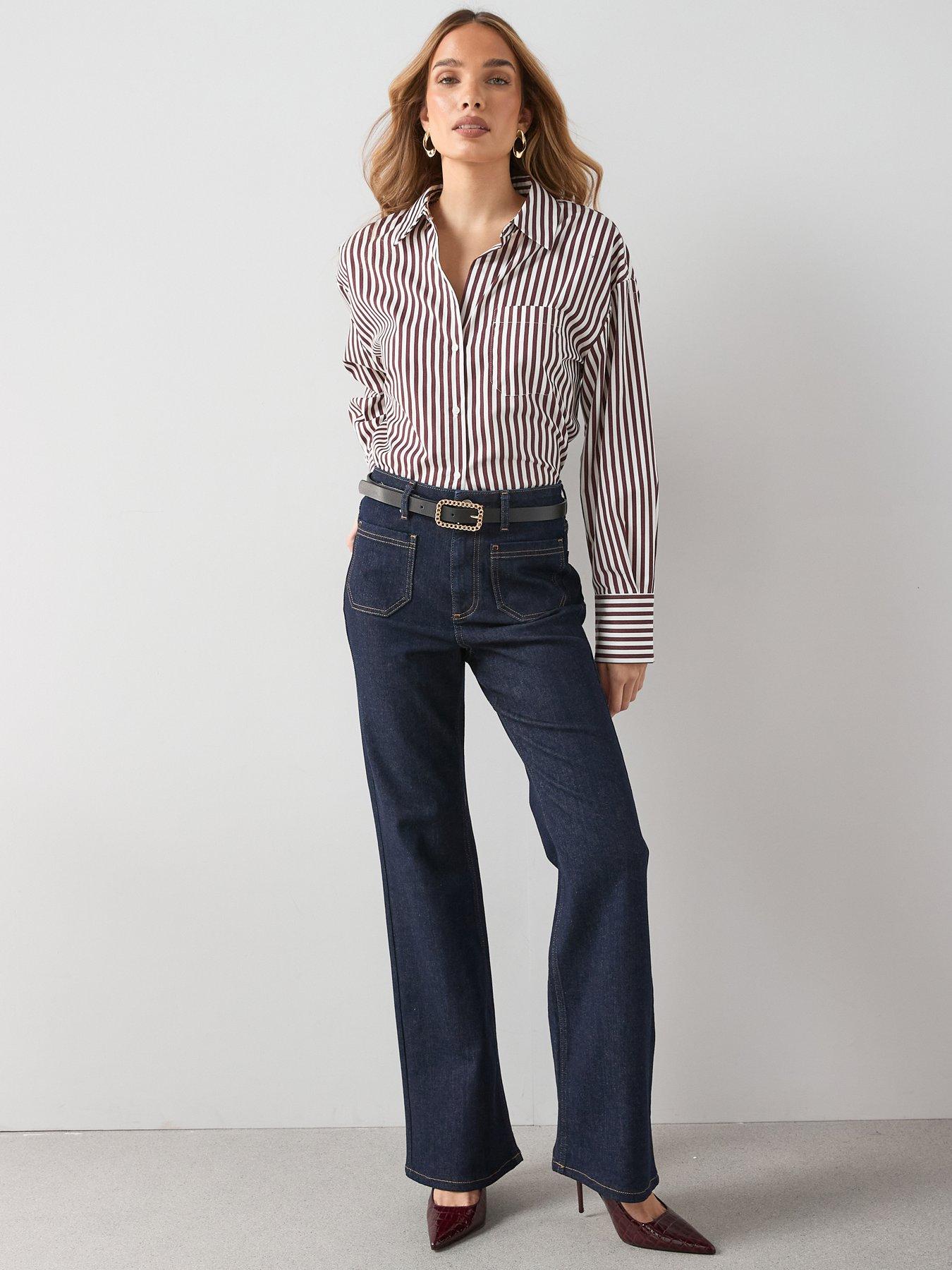  image of the-very-collection-flare-jeans-with-front-patch-pockets-dark-wash