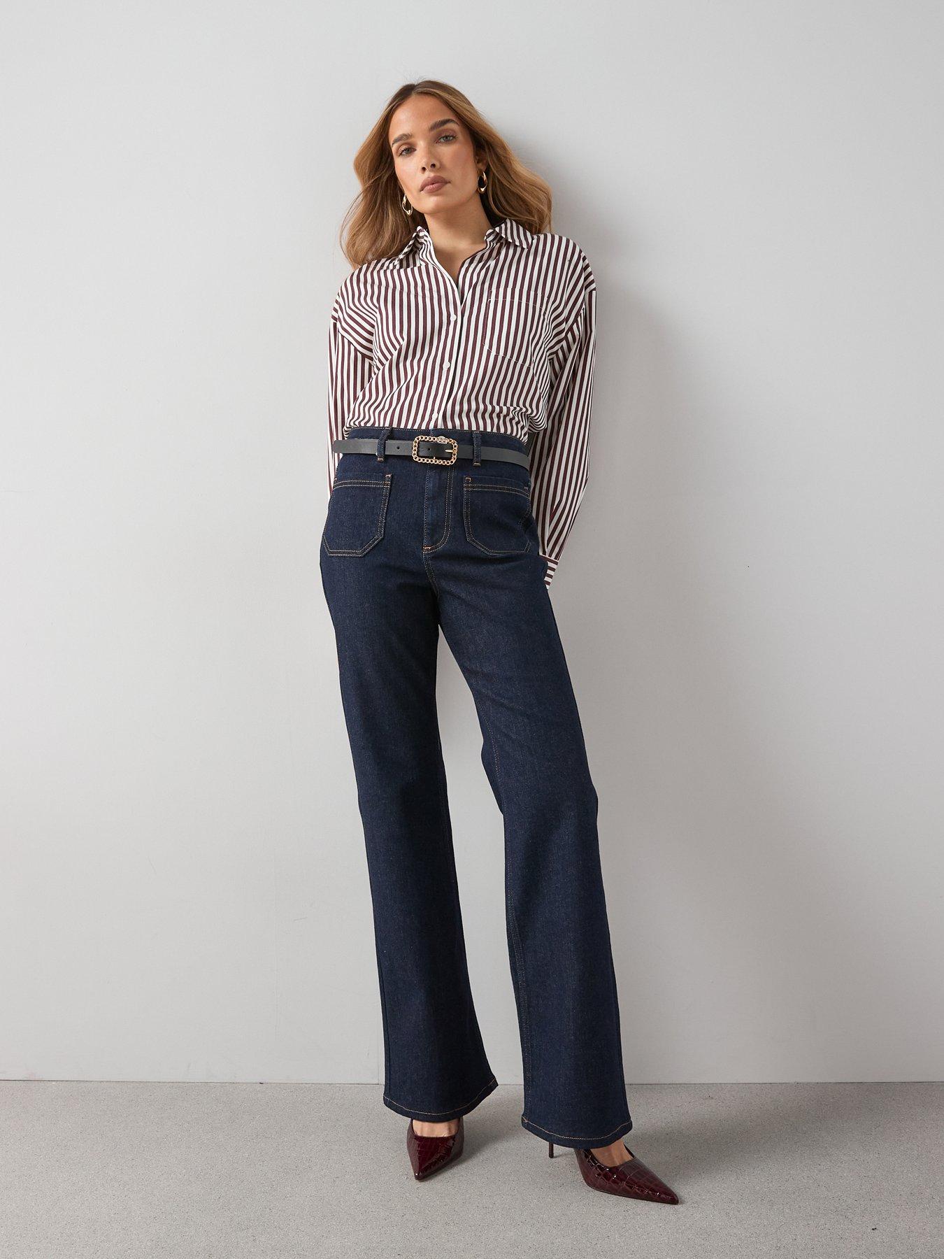  image of the-very-collection-flare-jeans-with-front-patch-pockets-dark-wash
