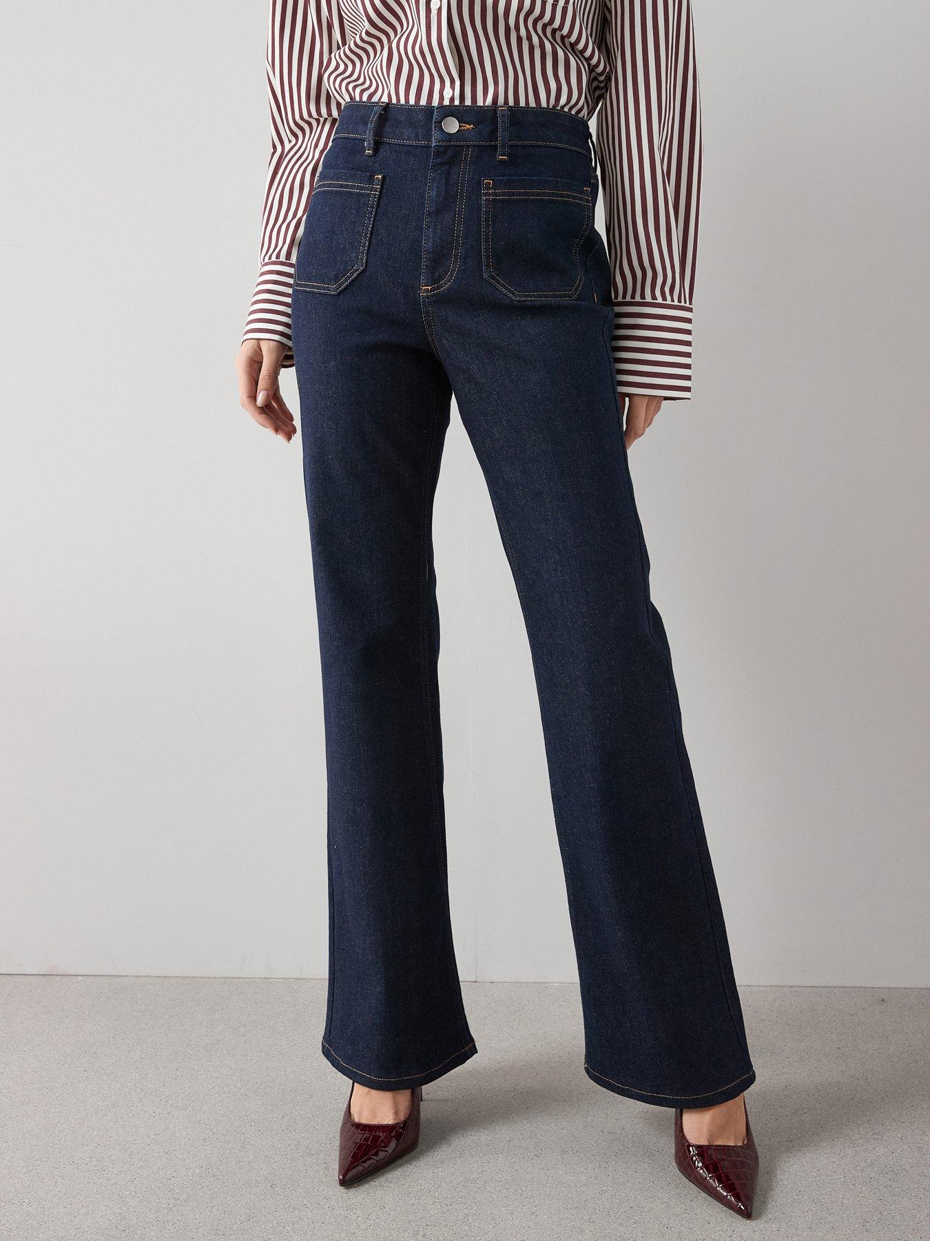  image of the-very-collection-flare-jeans-with-front-patch-pockets-dark-wash