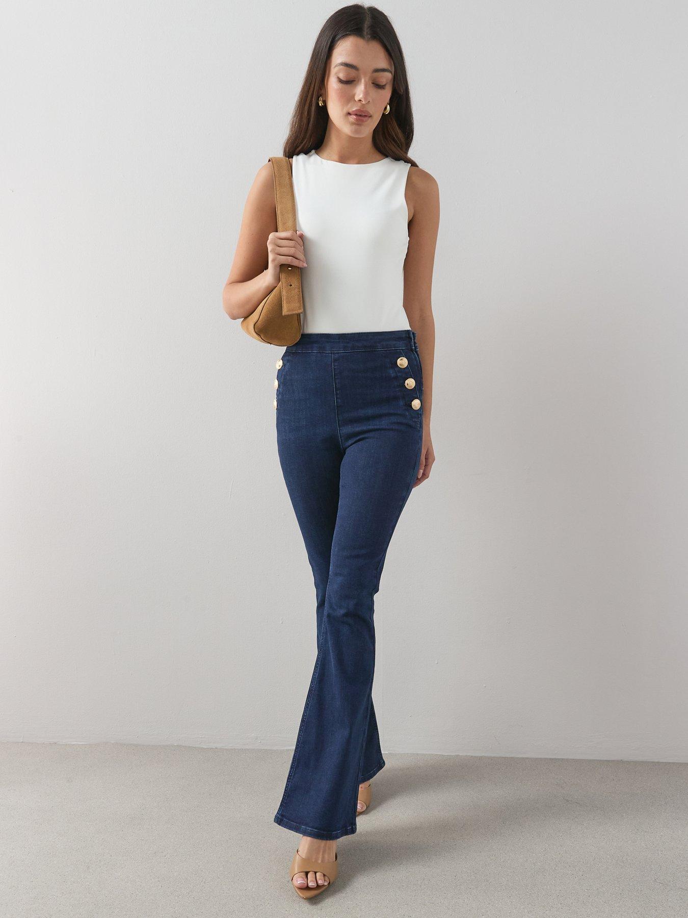 Image 1 of 6 of The Very Collection Sailor Flare Leg Jeans - Dark Wash