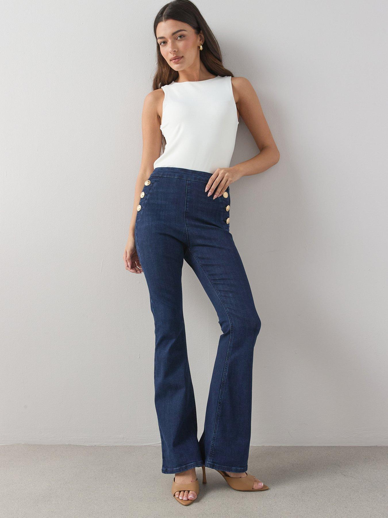 Image 3 of 6 of The Very Collection Sailor Flare Leg Jeans - Dark Wash