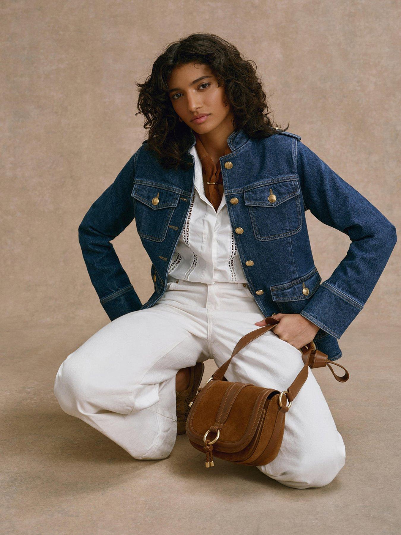Mint Velvet Denim Military Jacket - Blue