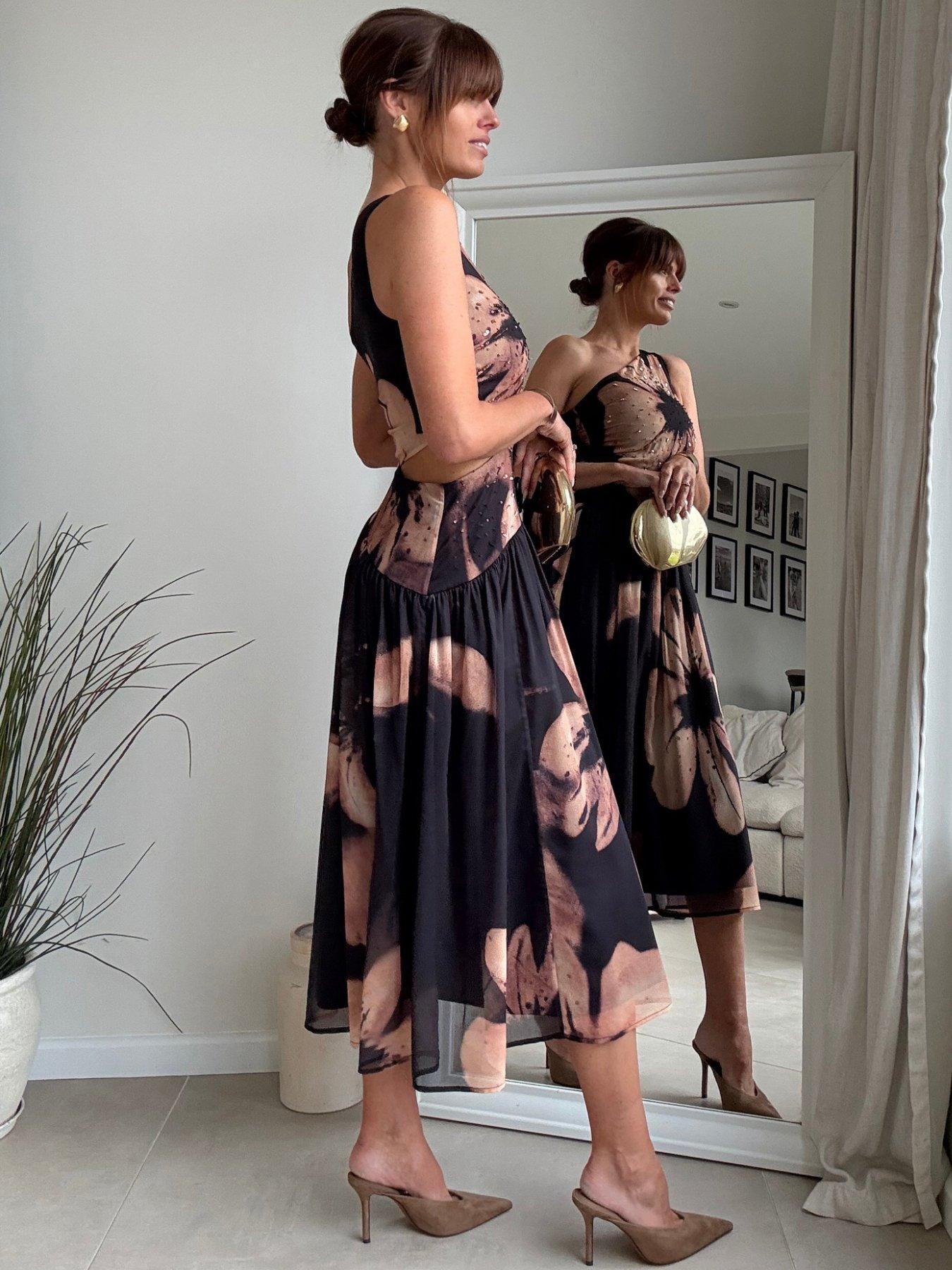 Image 3 of 4 of Style Cheat Jasmine Embellished Chiffon Dress - Brown
