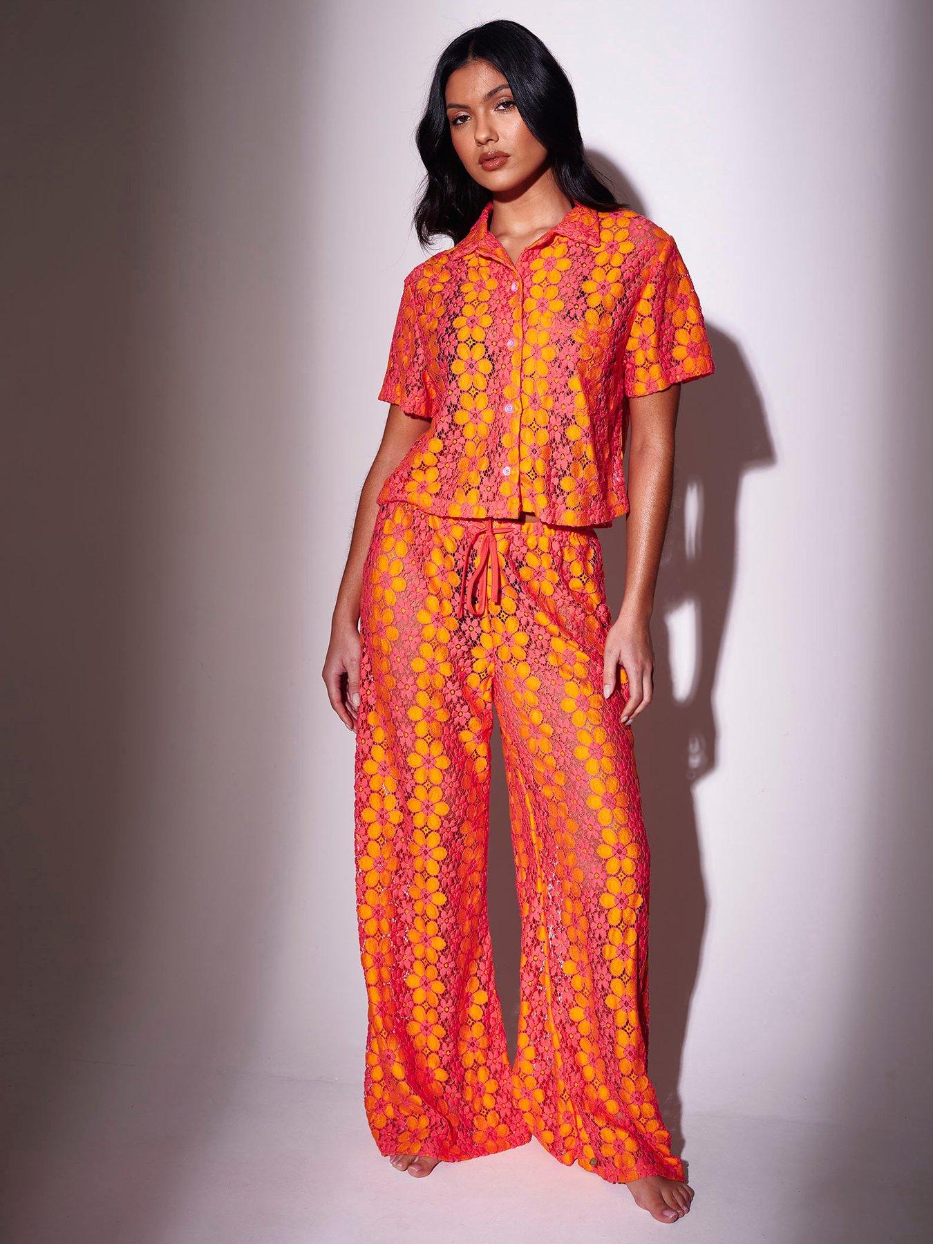 South Beach Floral Crochet Short Sleeve Shirt - Multi