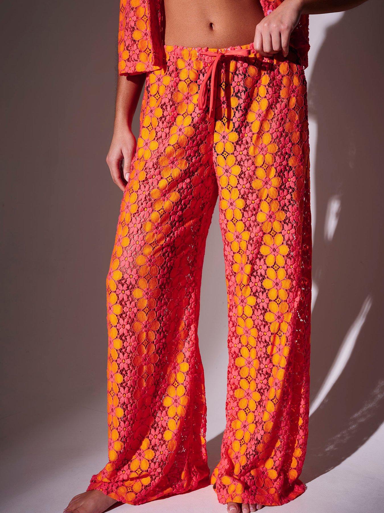 Image 3 of 5 of South Beach Floral Crochet Wide Leg Trousers - Multi