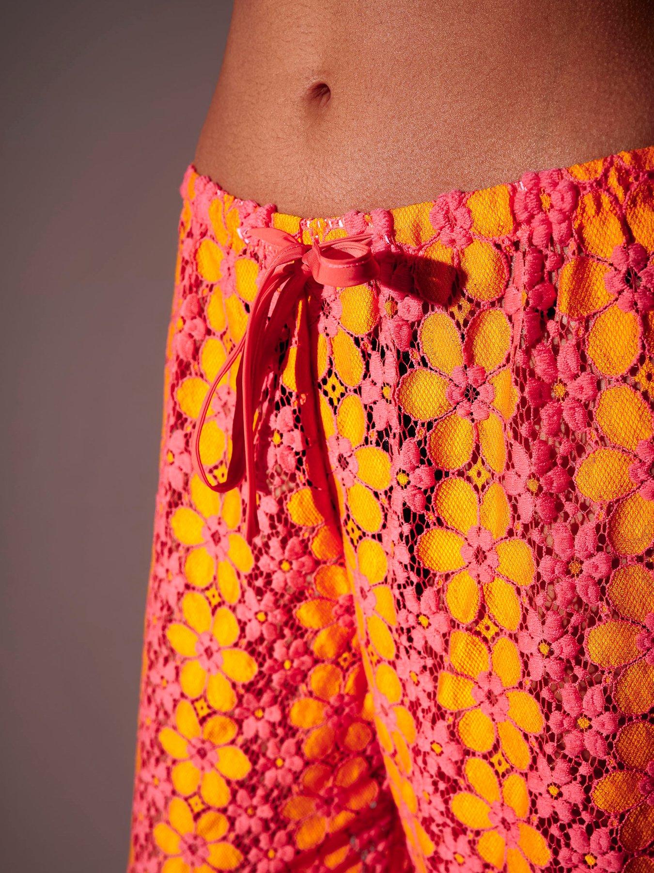 Image 5 of 5 of South Beach Floral Crochet Wide Leg Trousers - Multi