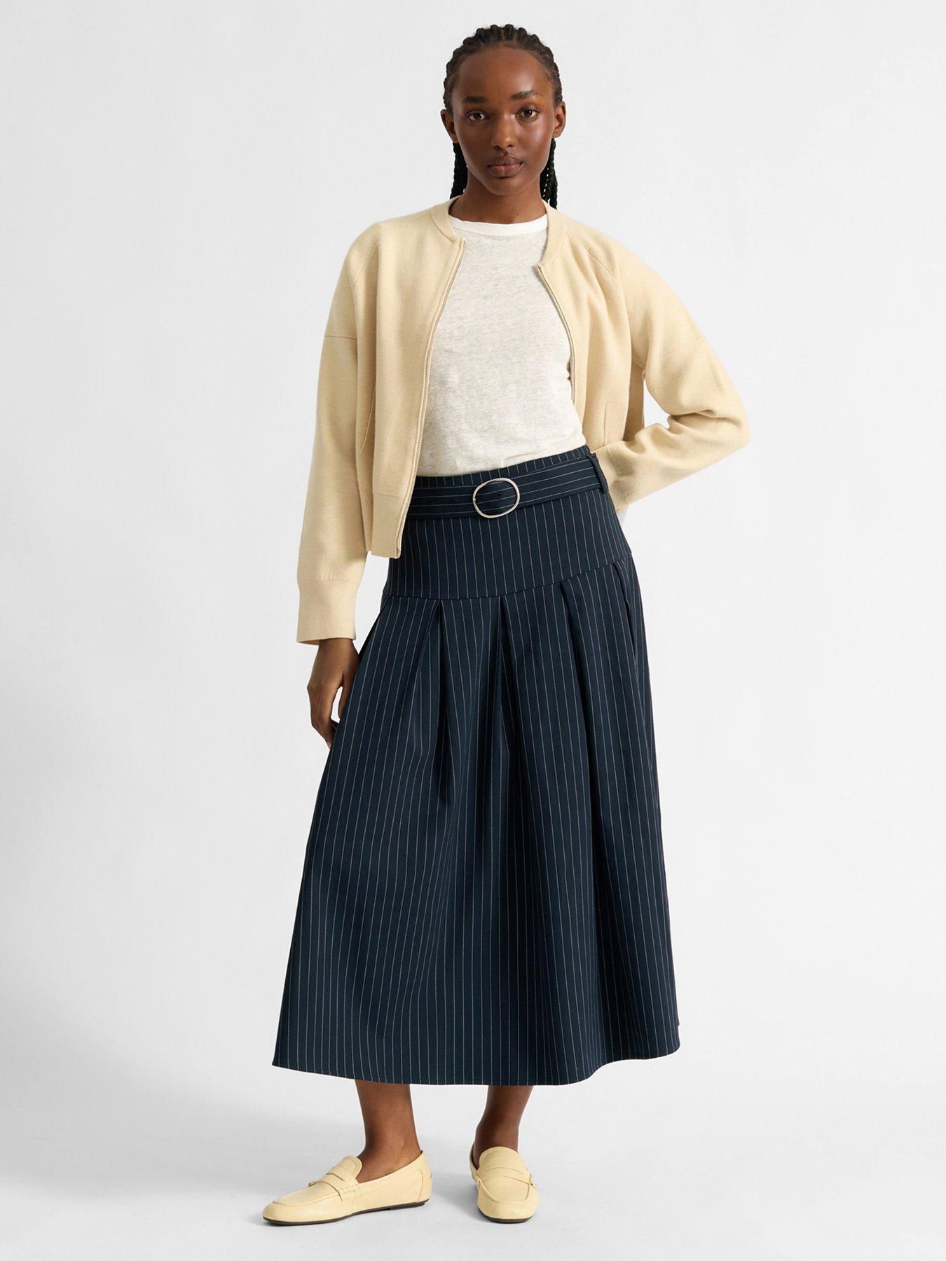 Image 1 of 4 of Albaray Pinstripe Midi Skirt - Blue