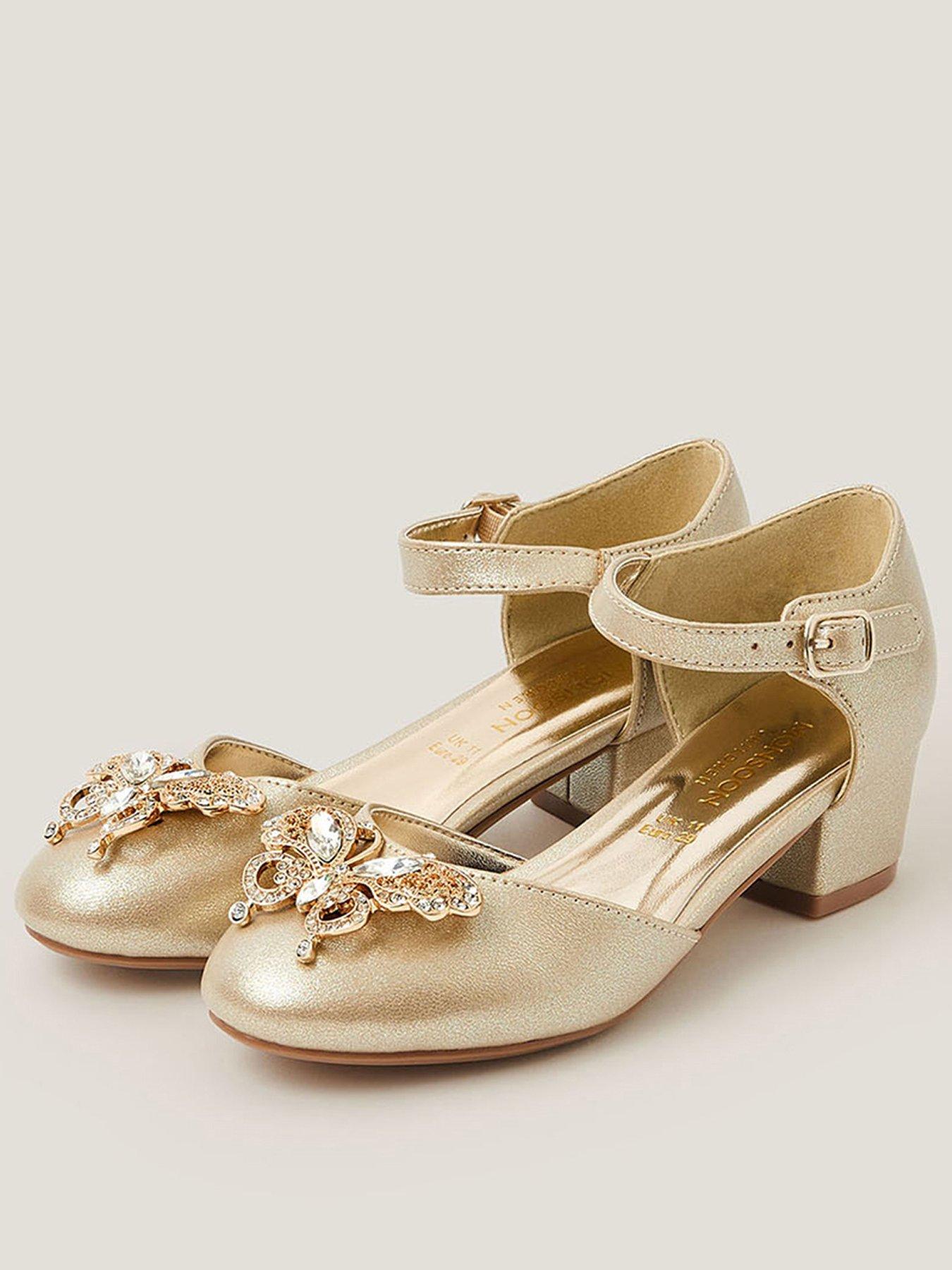Monsoon Girls Butterfly Gem 2 Part Heel Shoes - Gold