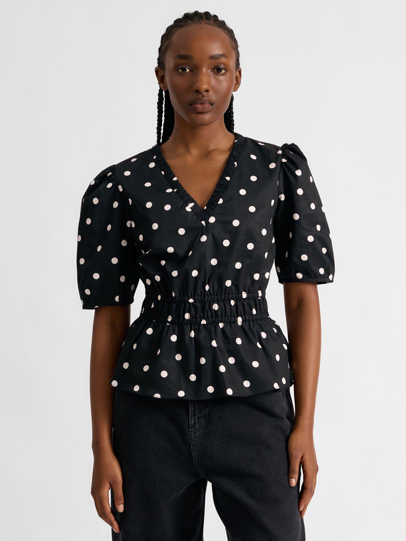 albaray-large-spot-elastic-waist-top-black