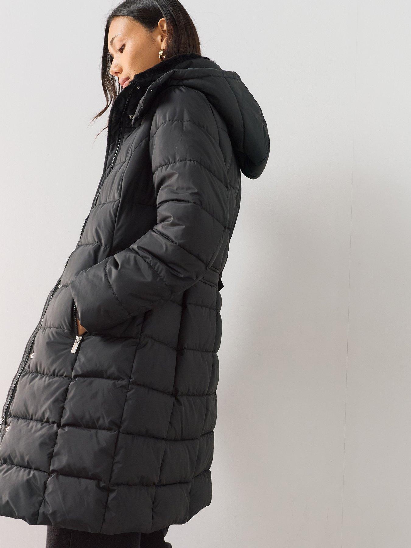 Image 1 of 7 of The Very Collection Longline Sorona Padded Coat - Black