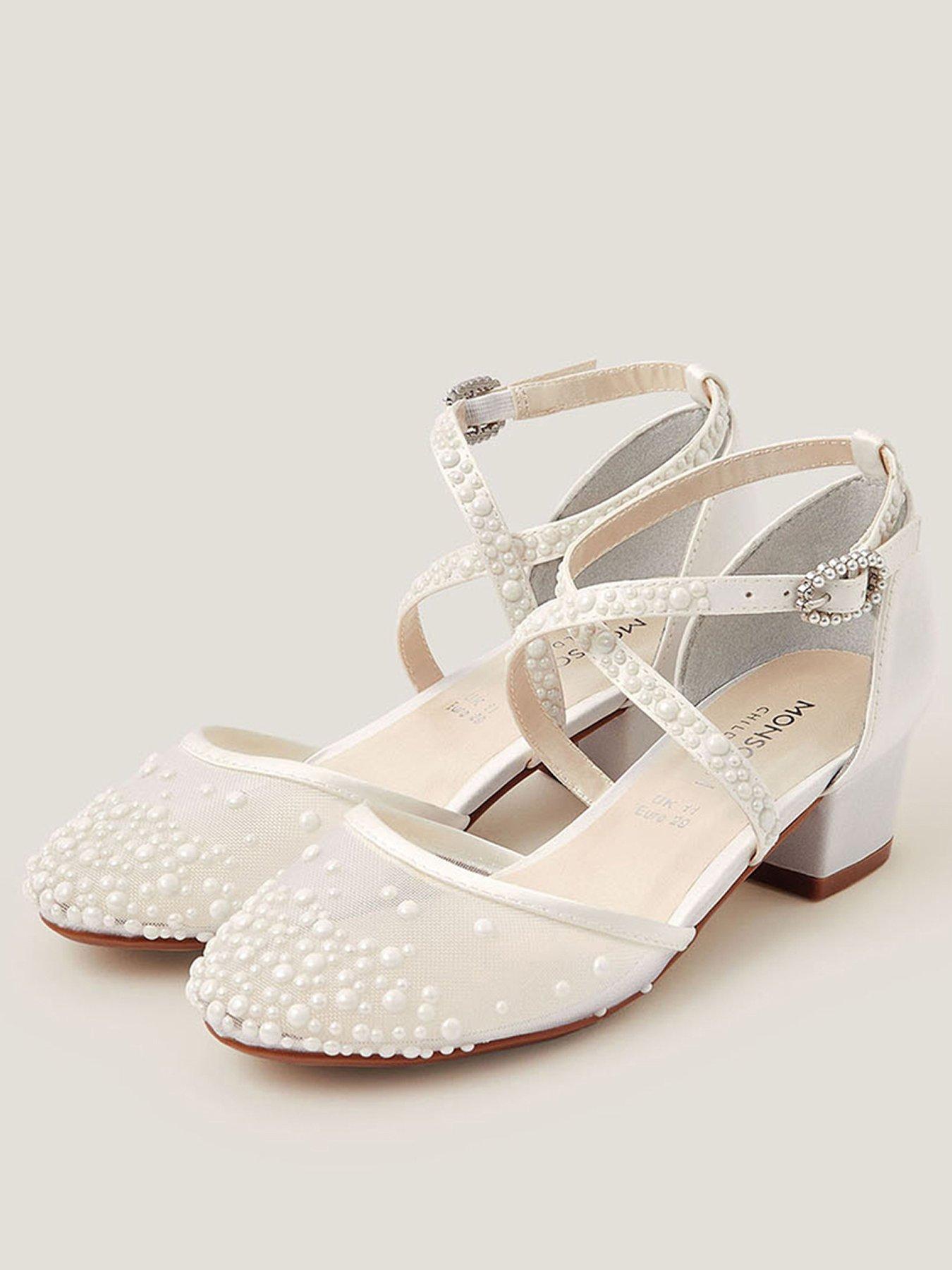 Monsoon Girls Pearly Criss Cross 2 Part Heel Shoes - Light Cream