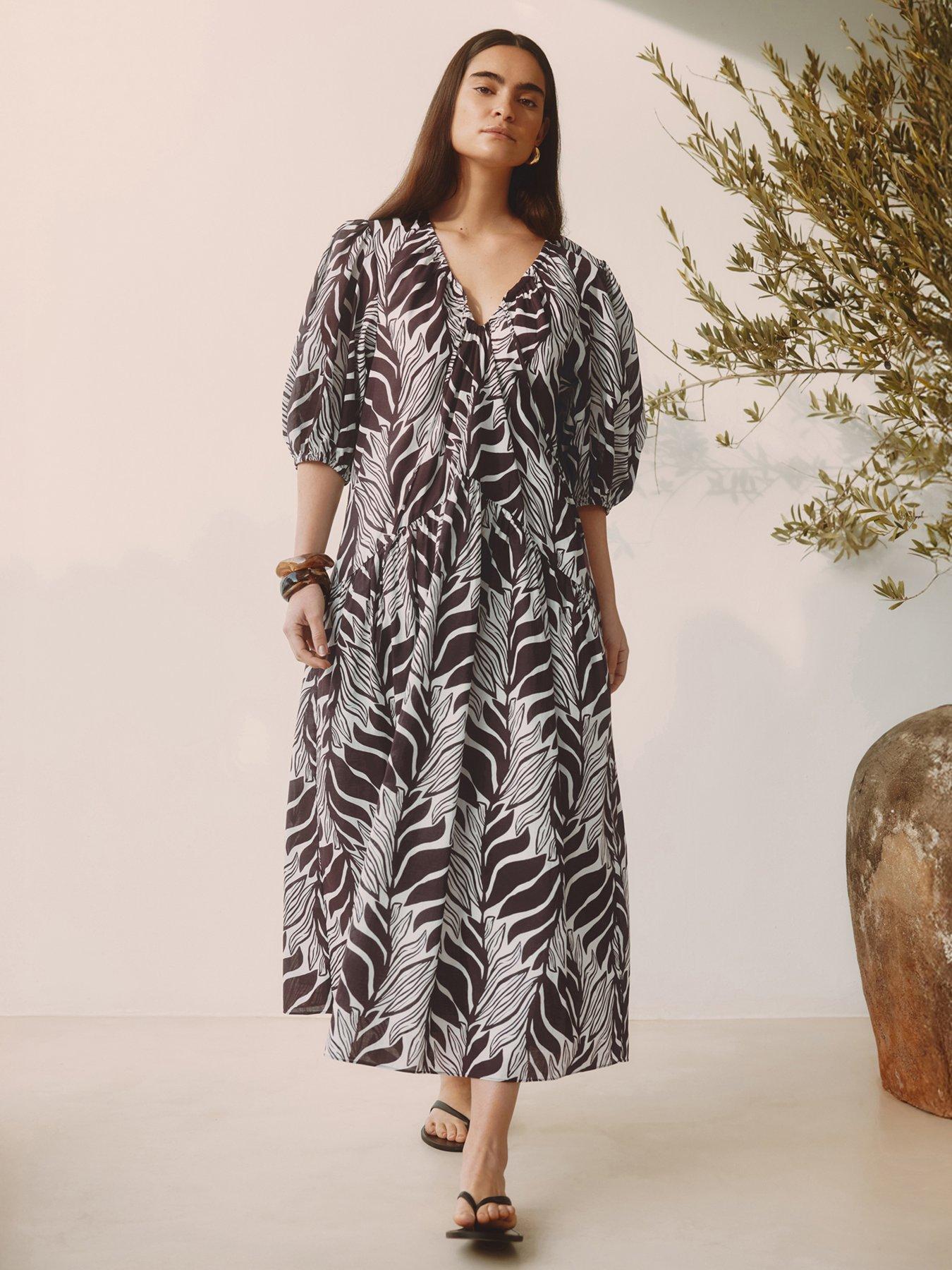 Albaray Mono Palm Dress - Chocolate/White