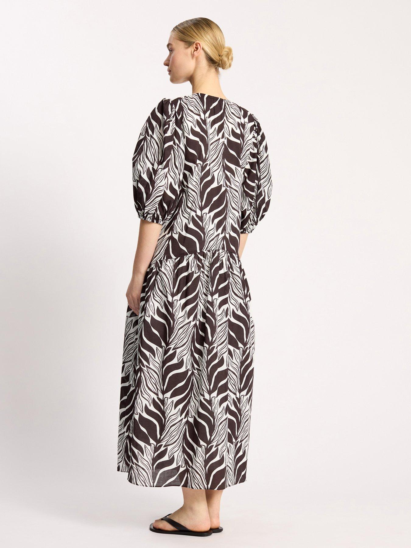 Image 2 of 5 of Albaray Mono Palm Dress - Chocolate/White