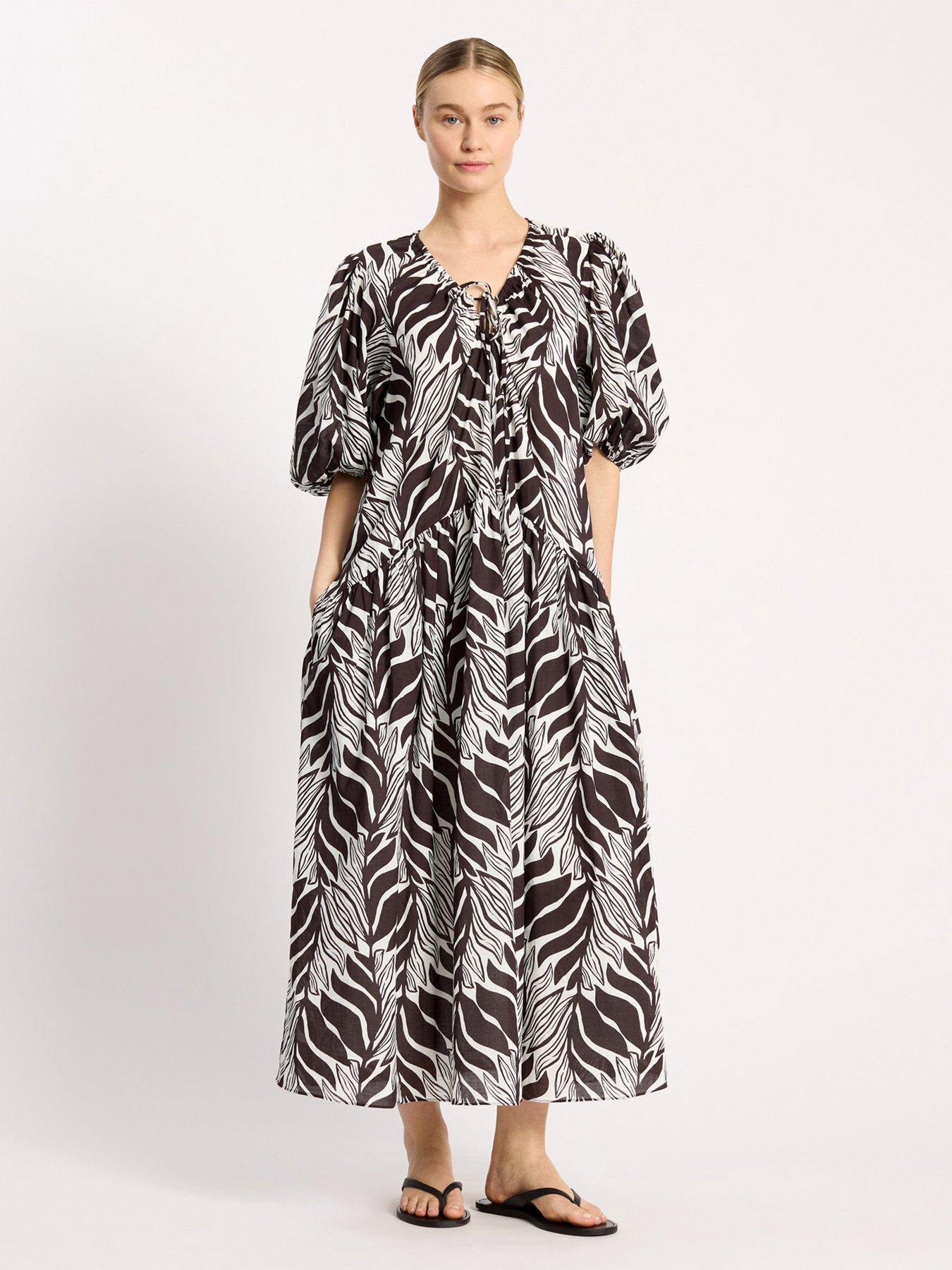 Image 3 of 5 of Albaray Mono Palm Dress - Chocolate/White
