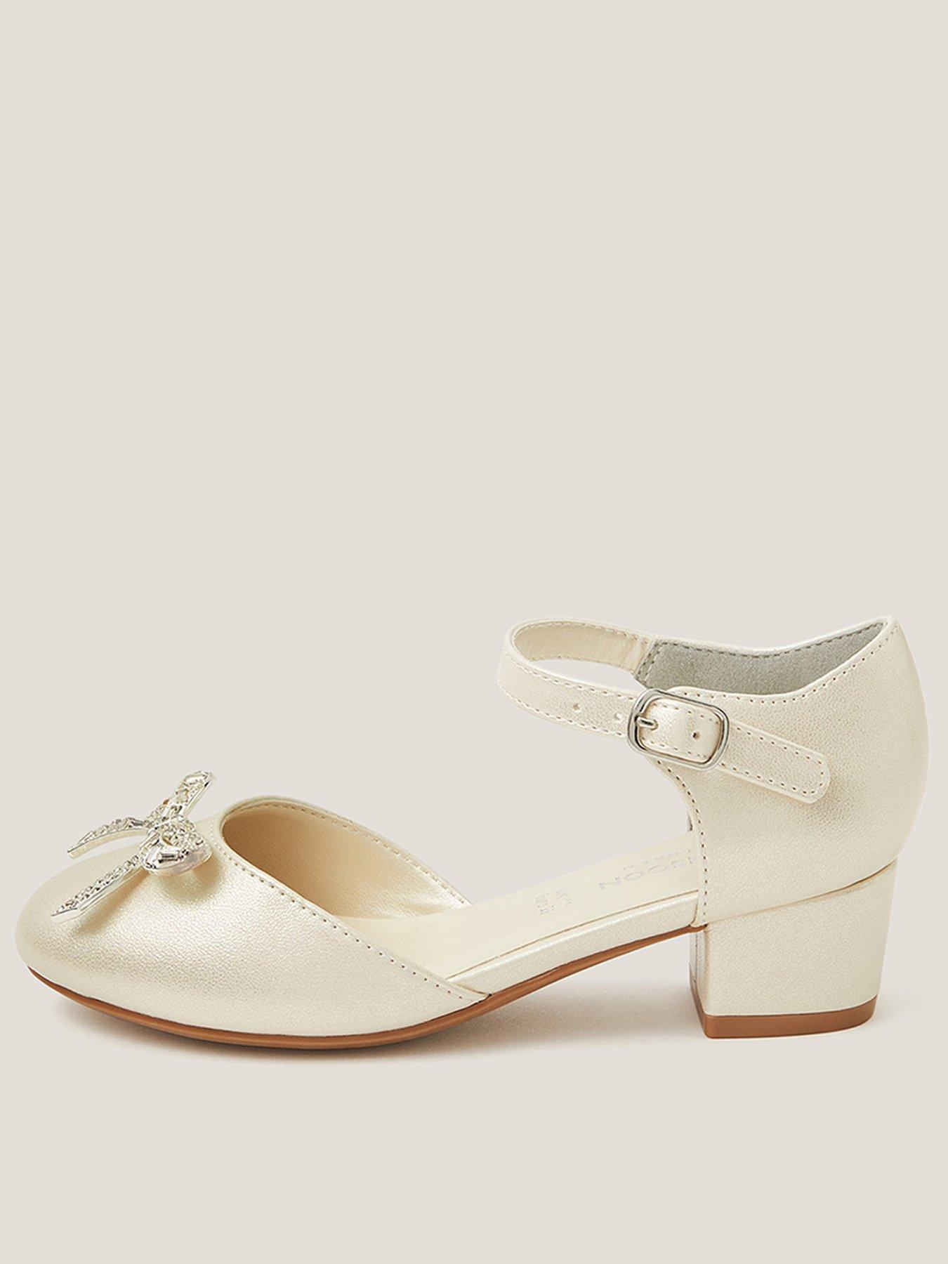 Image 1 of 3 of Monsoon Girls Silver Bow Gem 2 Part Heel Shoes - Light Cream