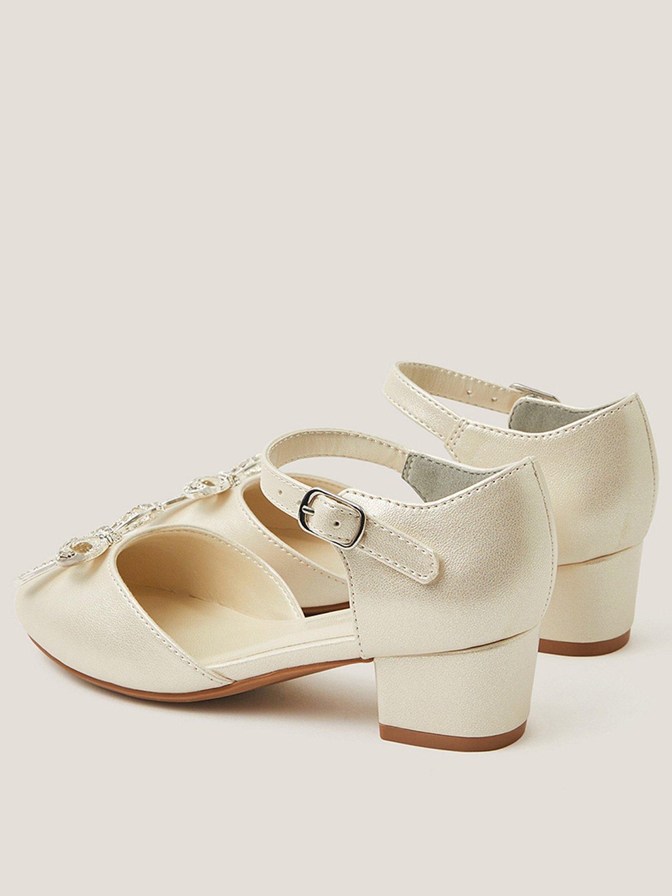 Image 3 of 3 of Monsoon Girls Silver Bow Gem 2 Part Heel Shoes - Light Cream