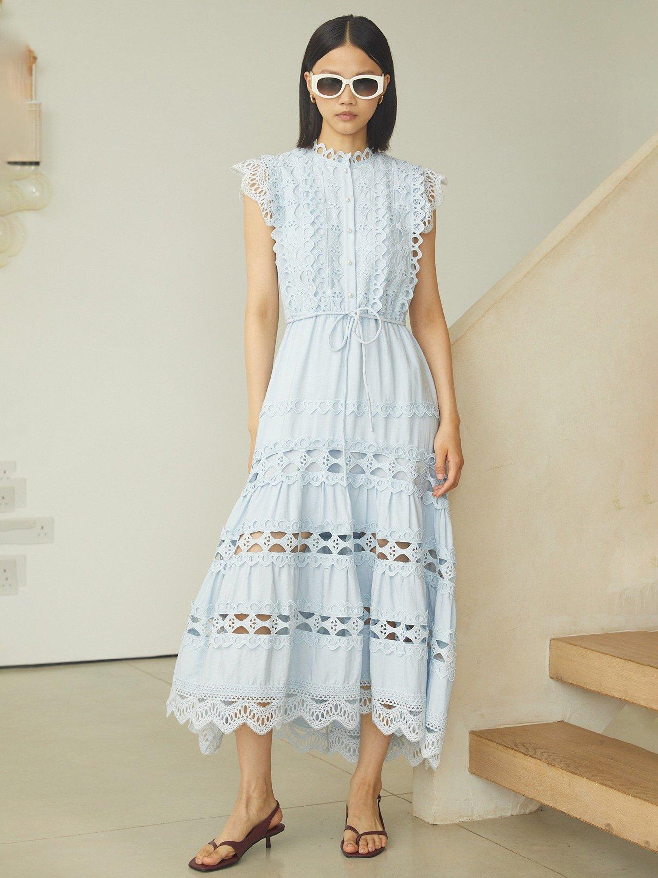 Image 1 of 2 of Jovonna London Irida Lace Dress - Blue