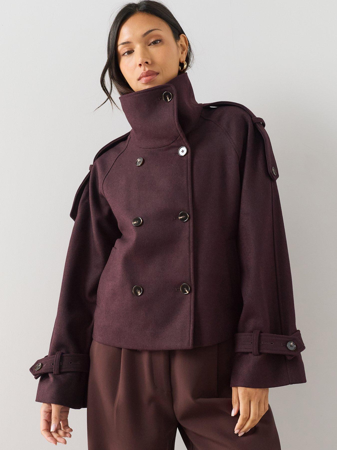 The Very Collection Faux Wool Funnel Neck Trench - Brown