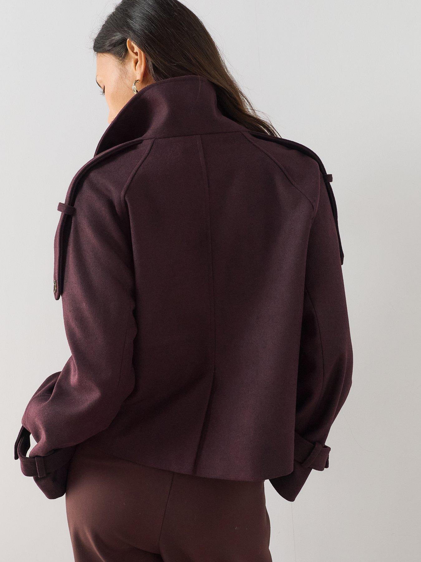 Image 2 of 7 of The Very Collection Faux Wool Funnel Neck Trench - Brown