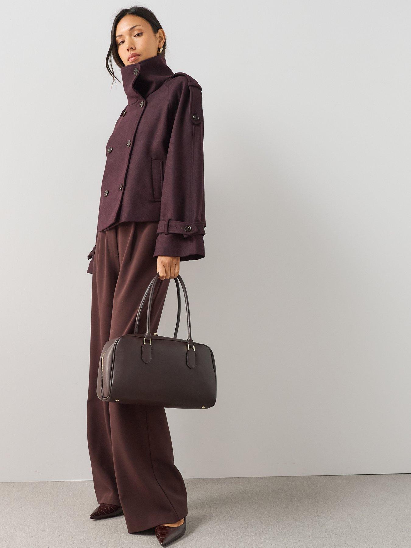Image 3 of 7 of The Very Collection Faux Wool Funnel Neck Trench - Brown