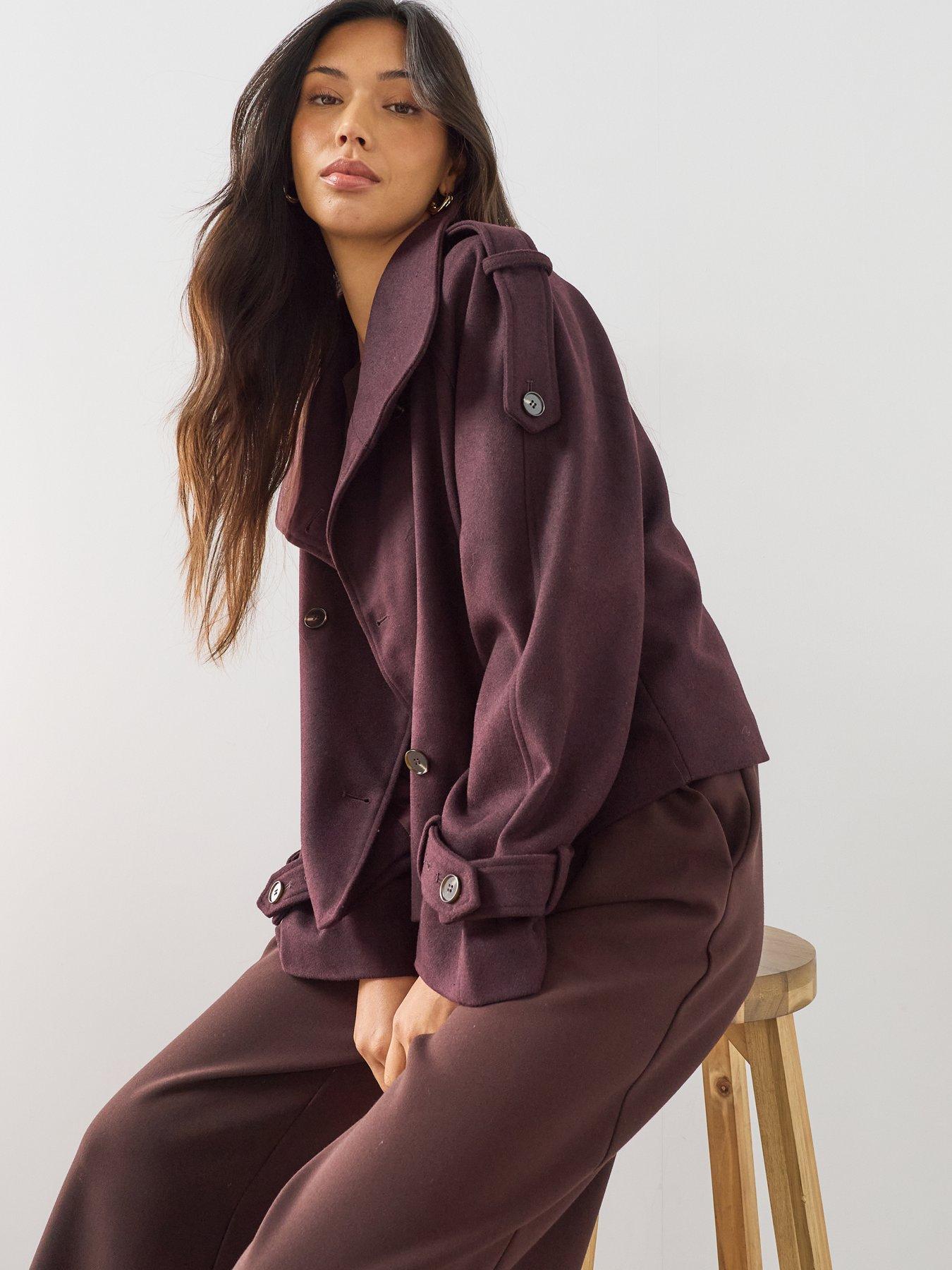 Image 4 of 7 of The Very Collection Faux Wool Funnel Neck Trench - Brown