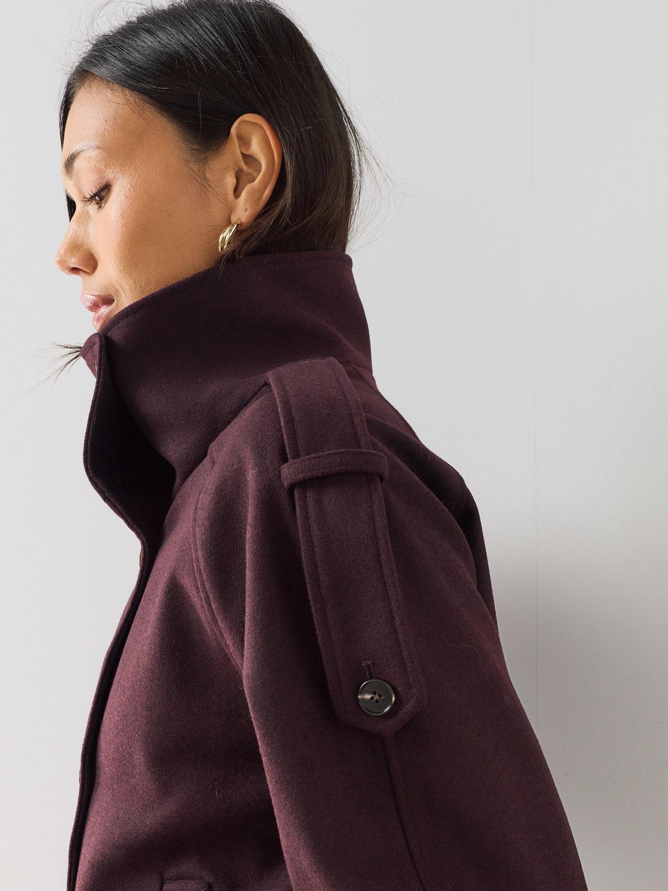 Image 5 of 7 of The Very Collection Faux Wool Funnel Neck Trench - Brown