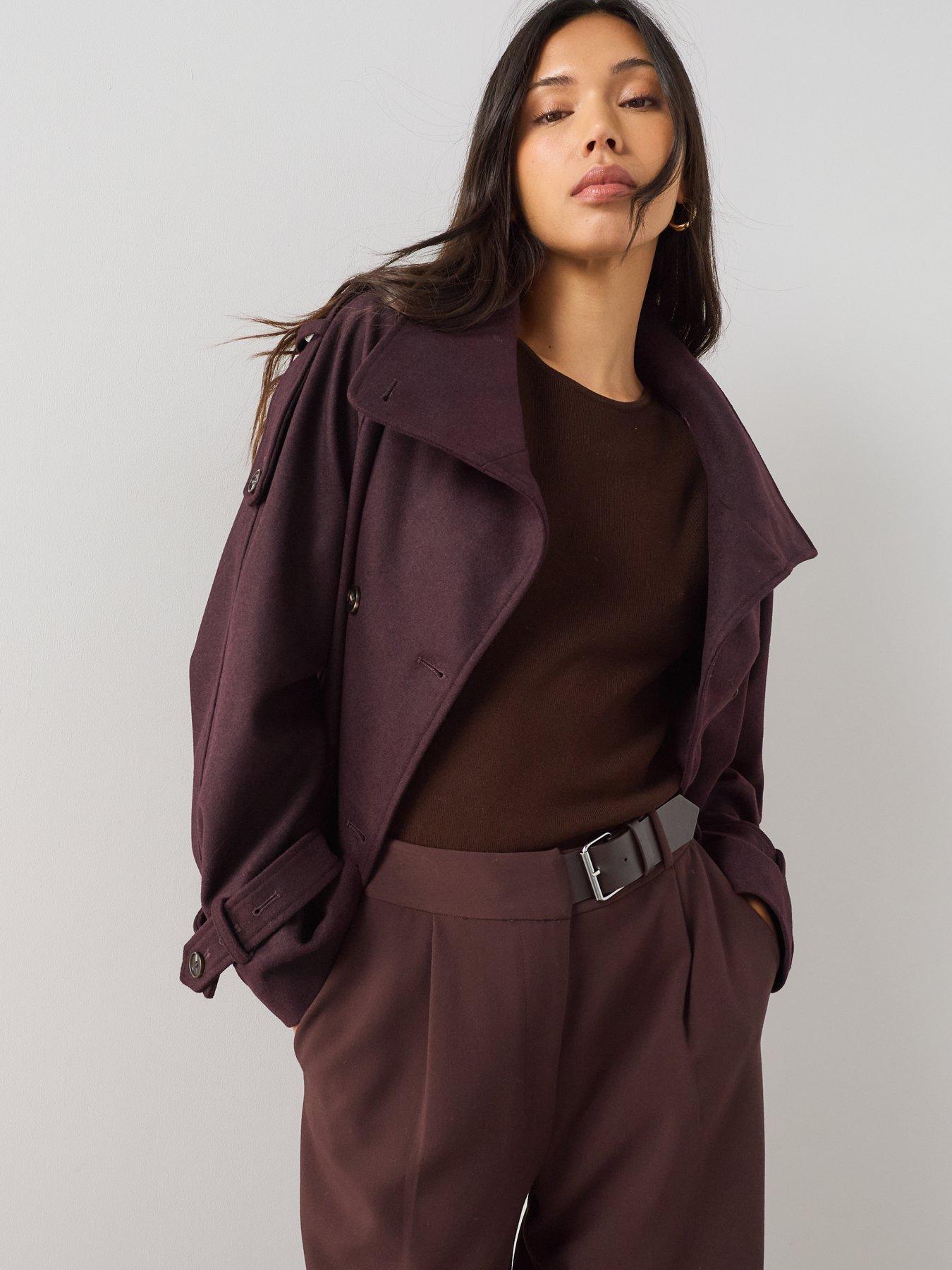 Image 6 of 7 of The Very Collection Faux Wool Funnel Neck Trench - Brown