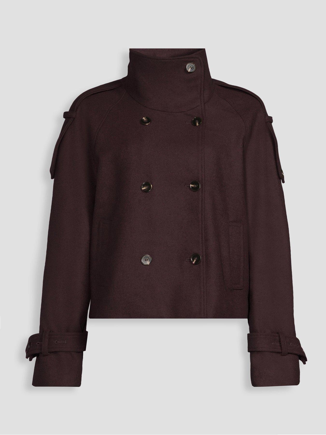 Image 7 of 7 of The Very Collection Faux Wool Funnel Neck Trench - Brown